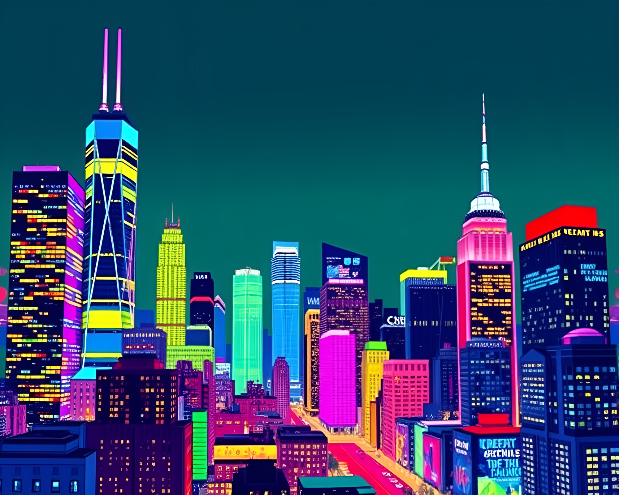 Vibrant Pop Art Urban Skyline: Bright Colors & Lively Energy – free AI stock image