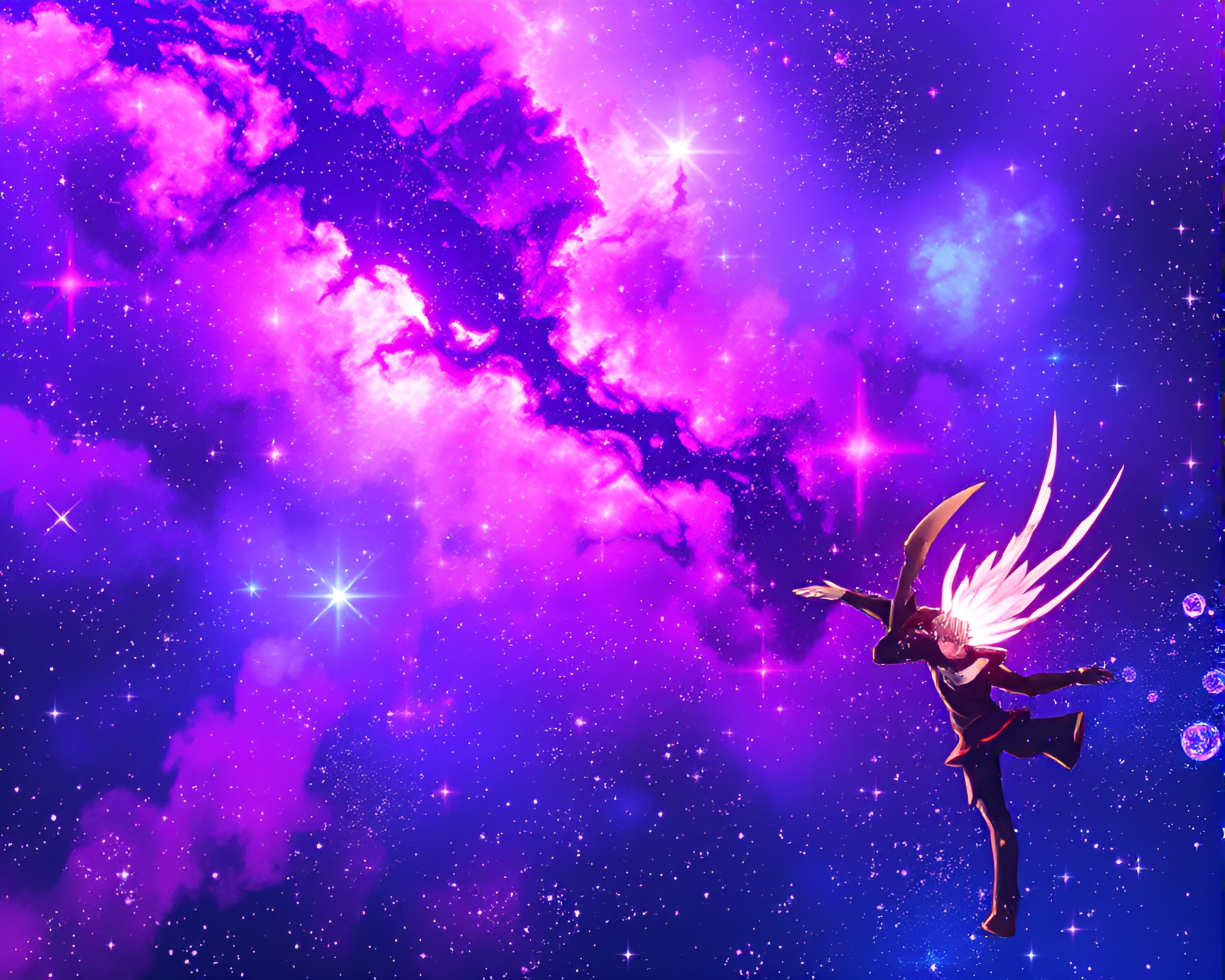 Stunning Cosmic Nebula with Animated Anime Scene – free AI stock image