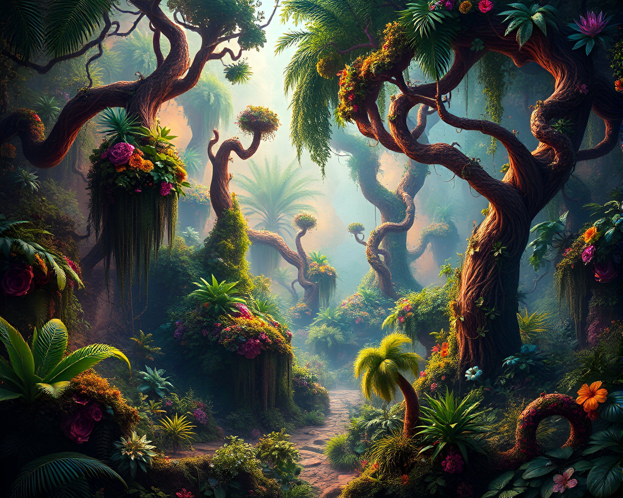 Intricate Jungle Fractal Landscape with Vibrant Colors – free AI stock image
