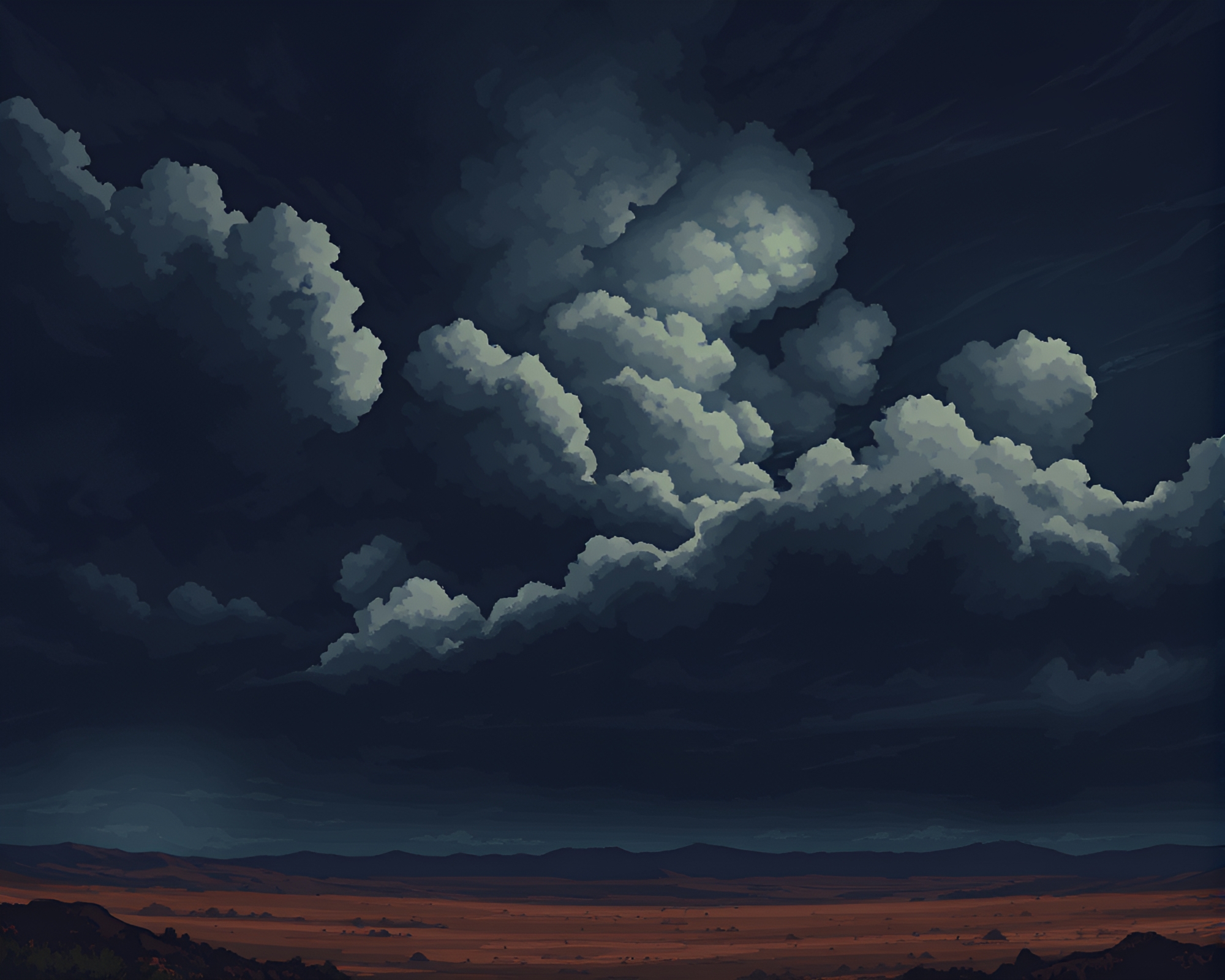 Ominous Iron-Cloud Sky Over Desolate Landscape – free AI stock image
