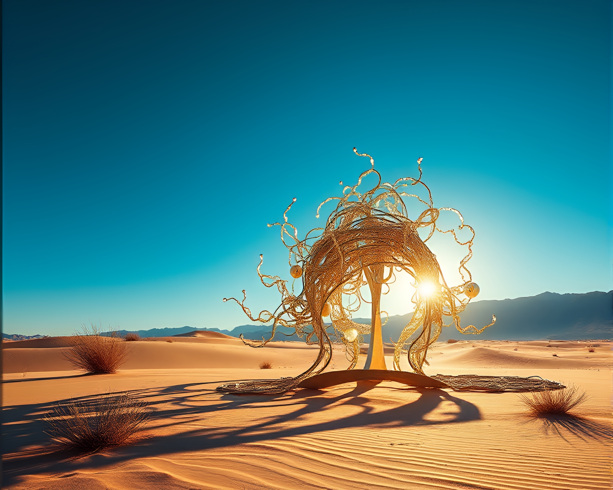 Mesmerizing Kinetic Sculpture Gleams in Desert Sunlight – free AI stock image