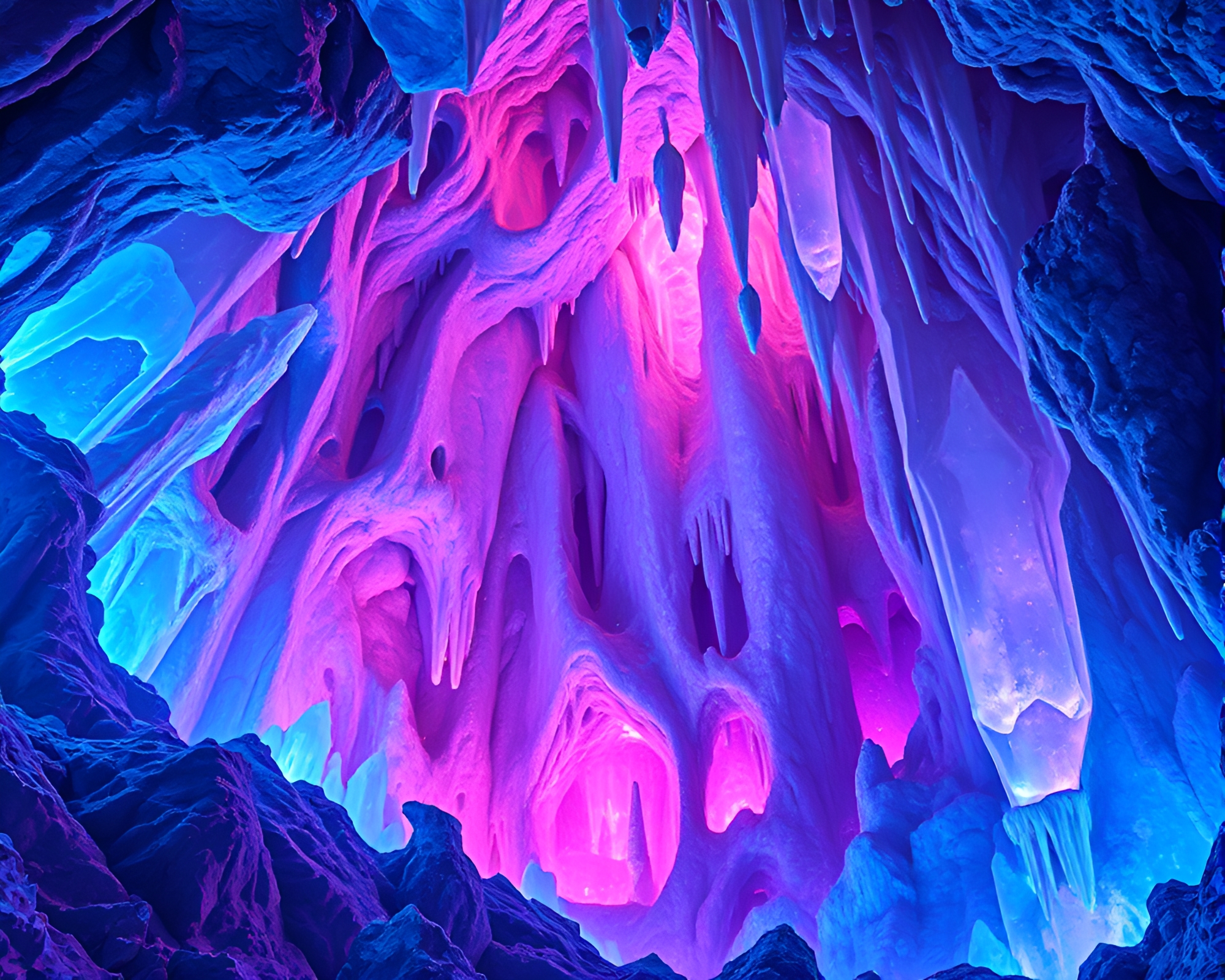 Enchanted Crystal Cavern Glows with Mystical Magic – free AI stock image