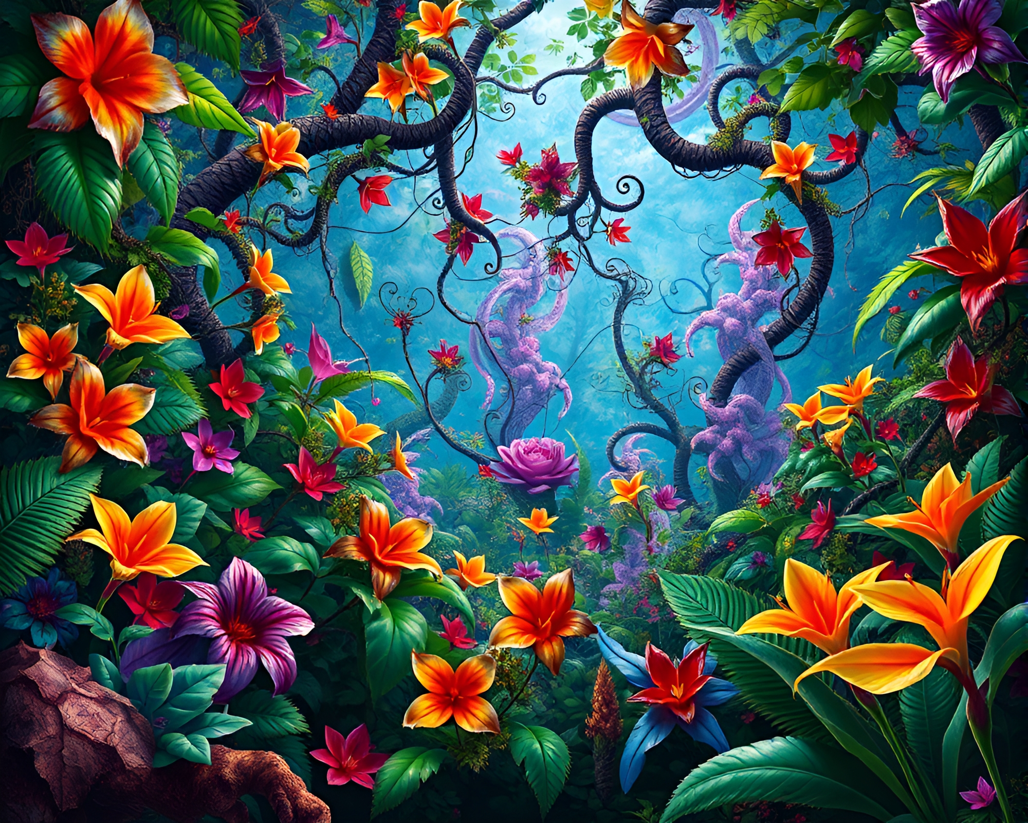 Mesmerizing Fractal Jungle: Vibrant Digital Masterpiece – free AI stock image