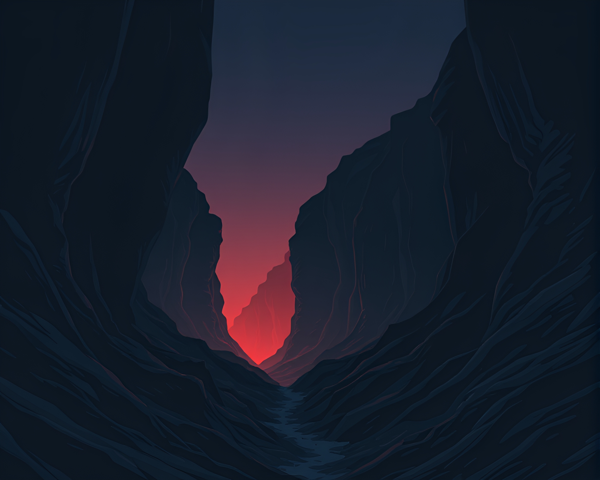 Eerie Obsidian Canyon Minimalistic Illustration – free AI stock image