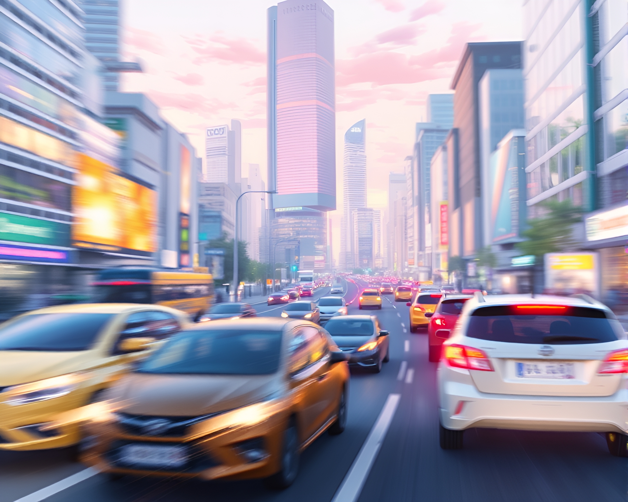 Minimalistic Anime Cityscape Capturing Urban Dynamic Movement – free AI stock image
