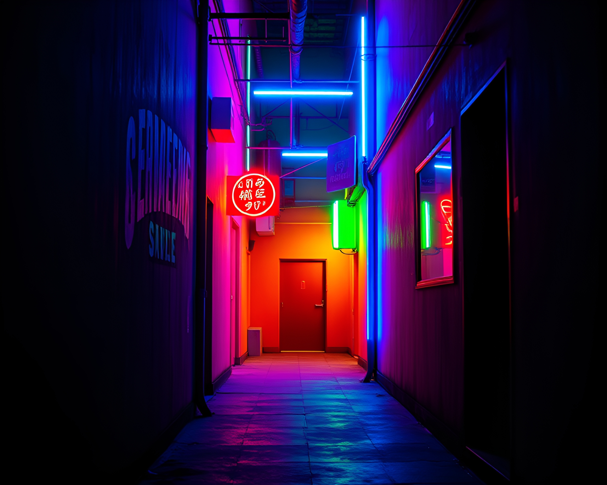 Vibrant Neon Alleyway Captured in Minimalistic Stock Photo Style – free AI stock image