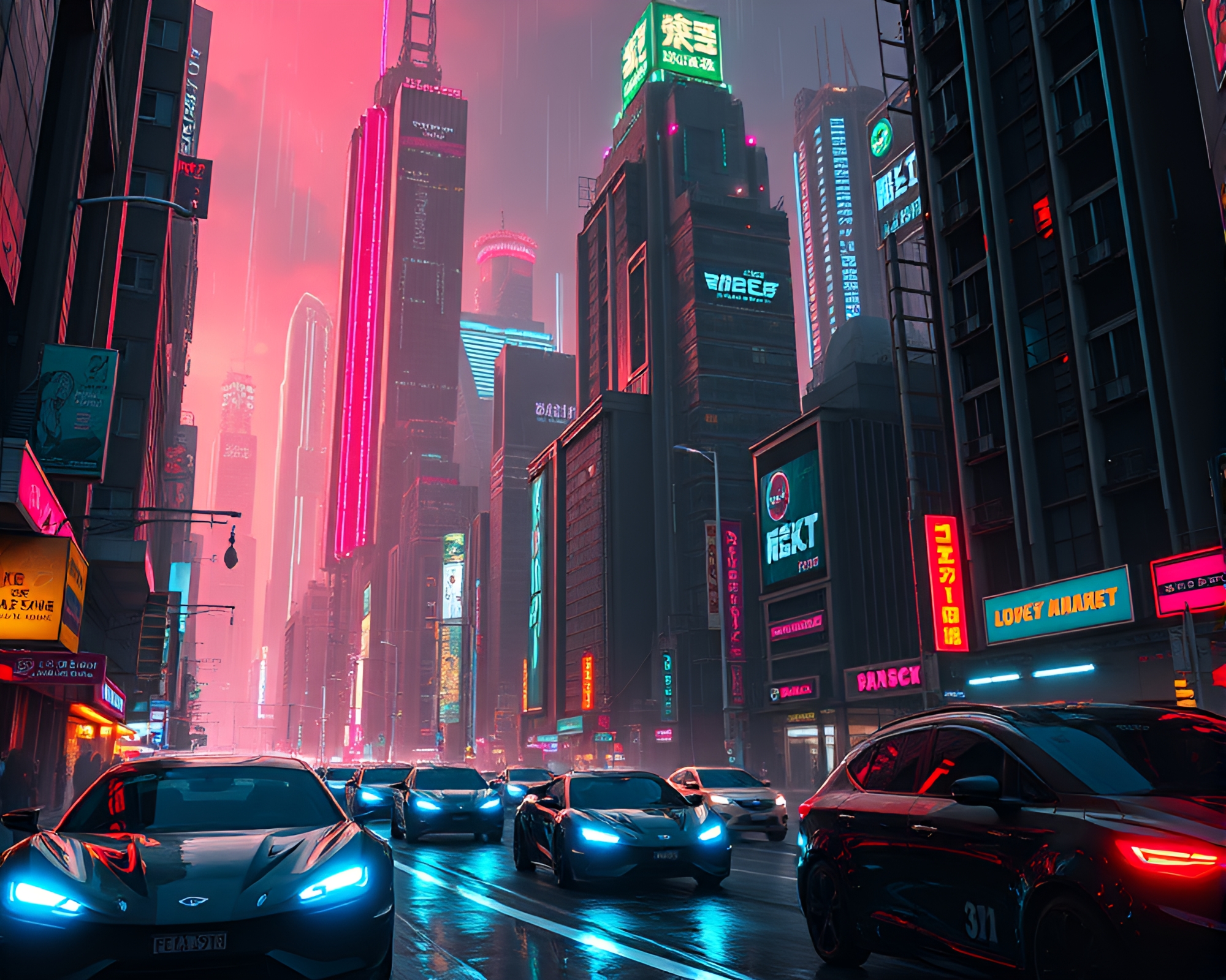 Ethereal Cyberpunk Cityscape Drenched in Neon Lights – free AI stock image