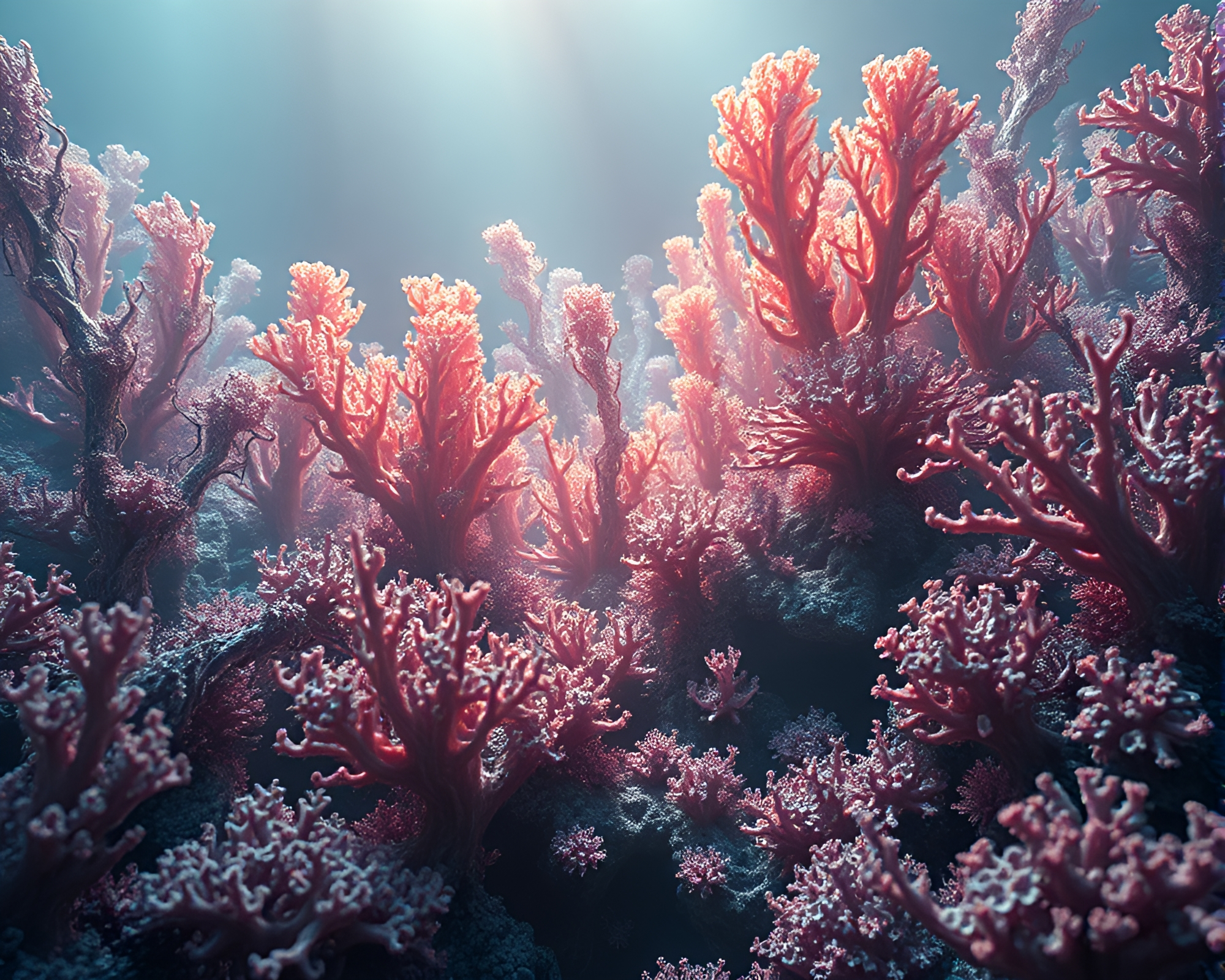 Vibrant Alien Coral Forest: Surreal CGI Landscape – free AI stock image