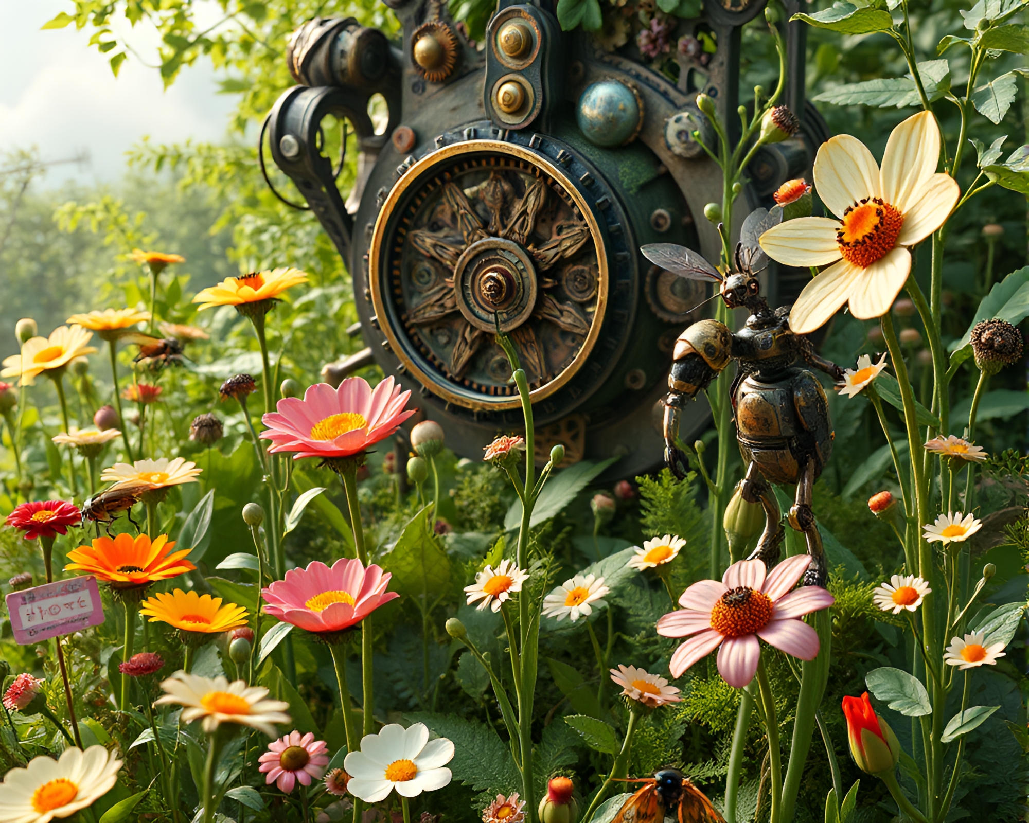 Clockwork Garden of Mechanical Flowers: Steampunk Paradise – free AI stock image