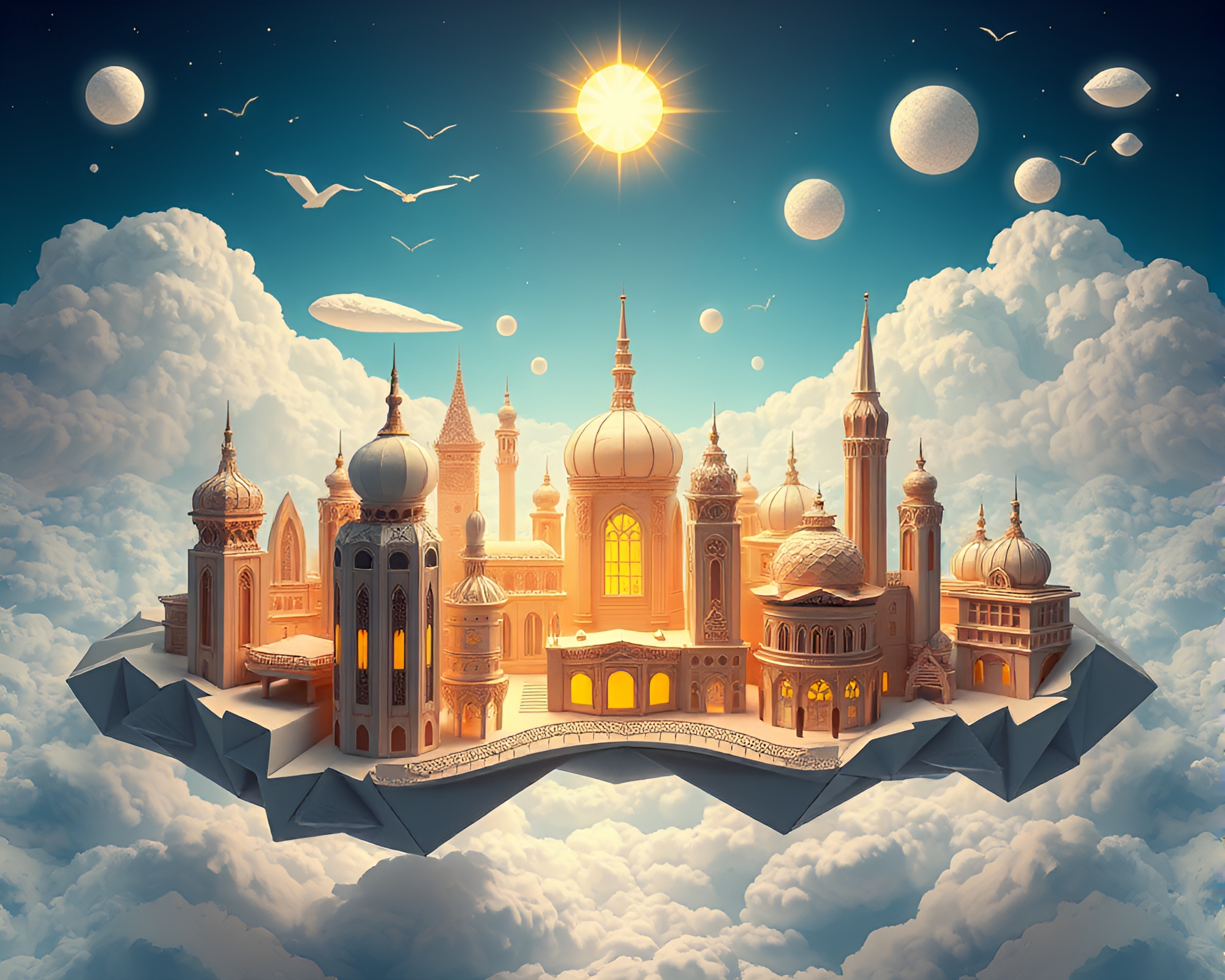 Intricate Origami City Floating in Dreamy Skies – free AI stock image