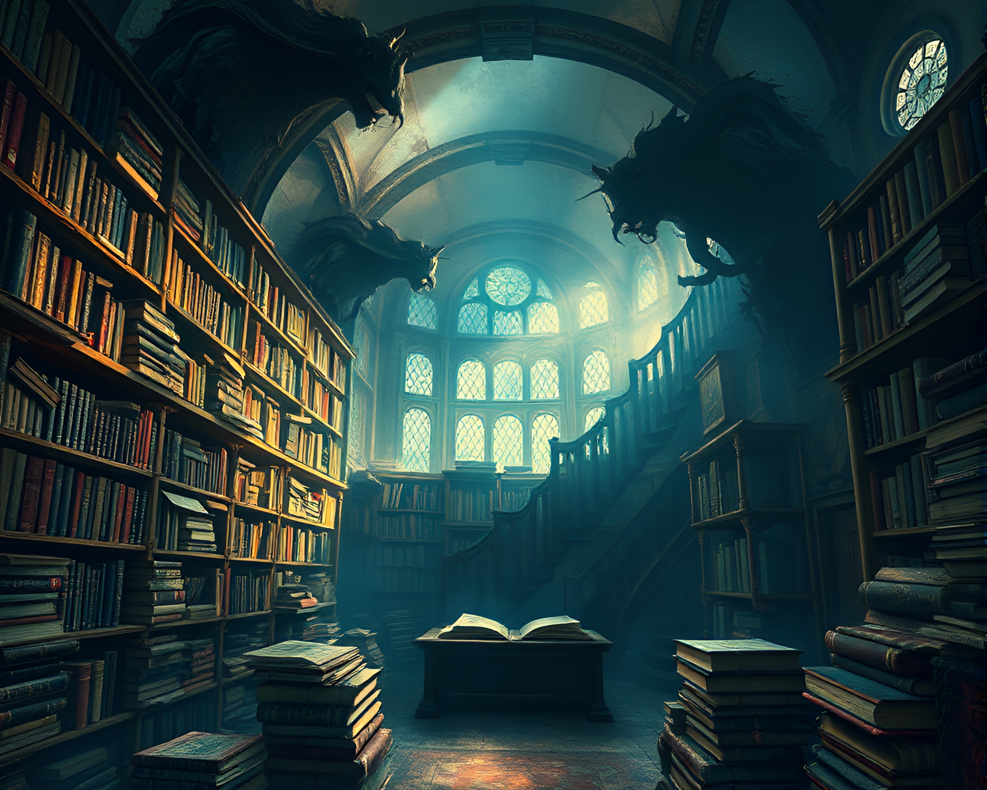 Enigmatic Library Labyrinth Filled With Mystical Books – free AI stock image