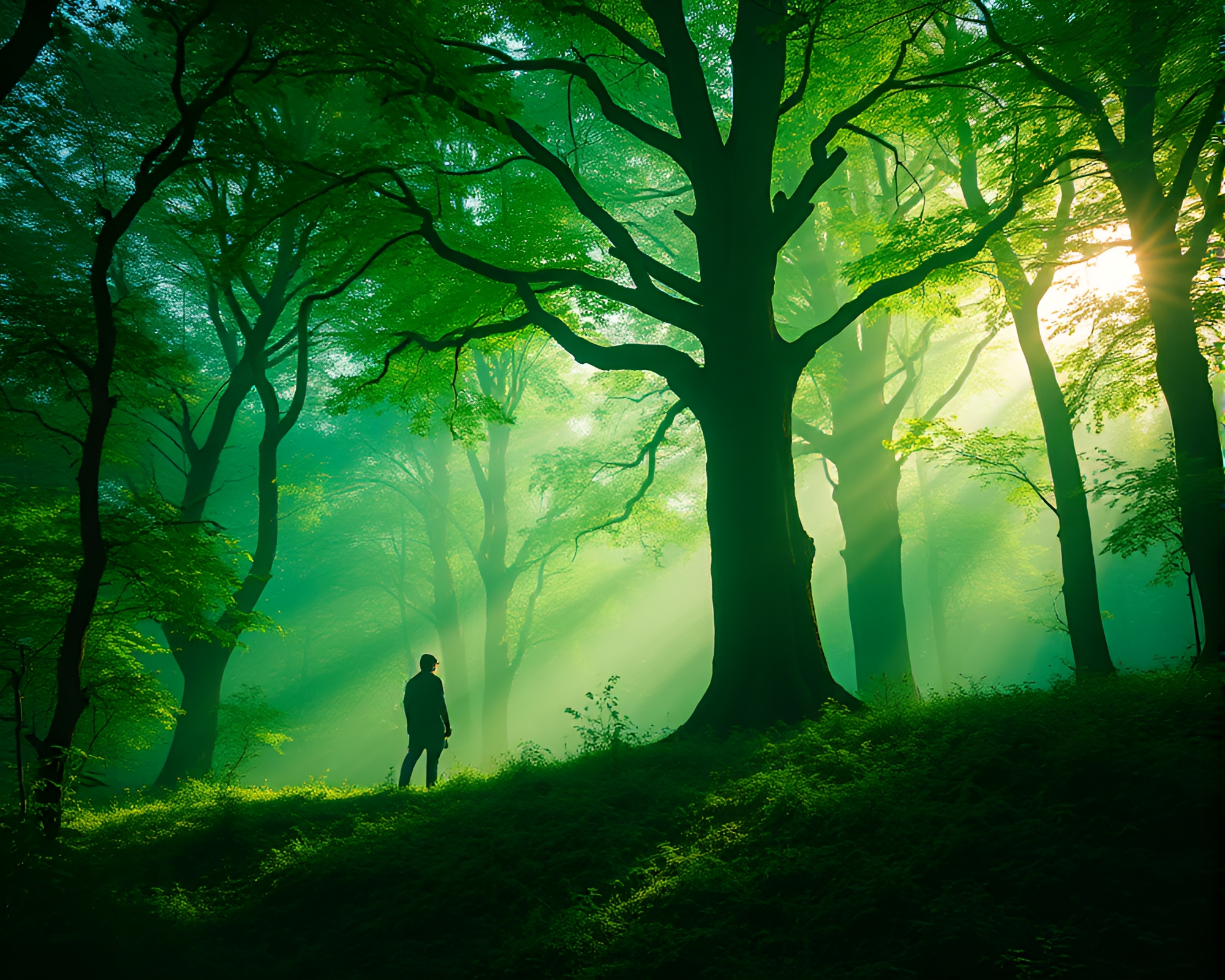 Enchanting Anime Character in Emerald Forest Glade – free AI stock image