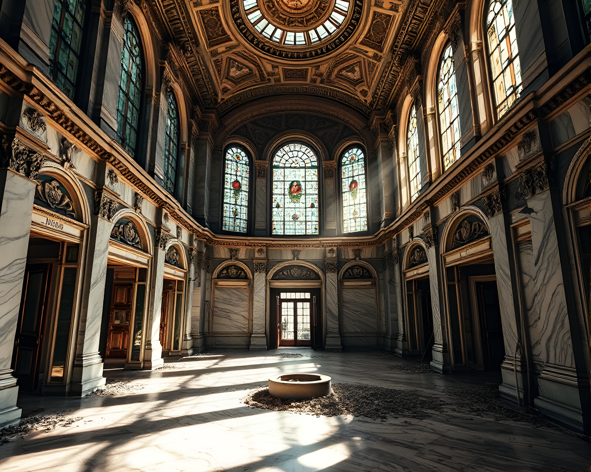 Intertwining Past and Present in Weathered Marble Palace – free AI stock image