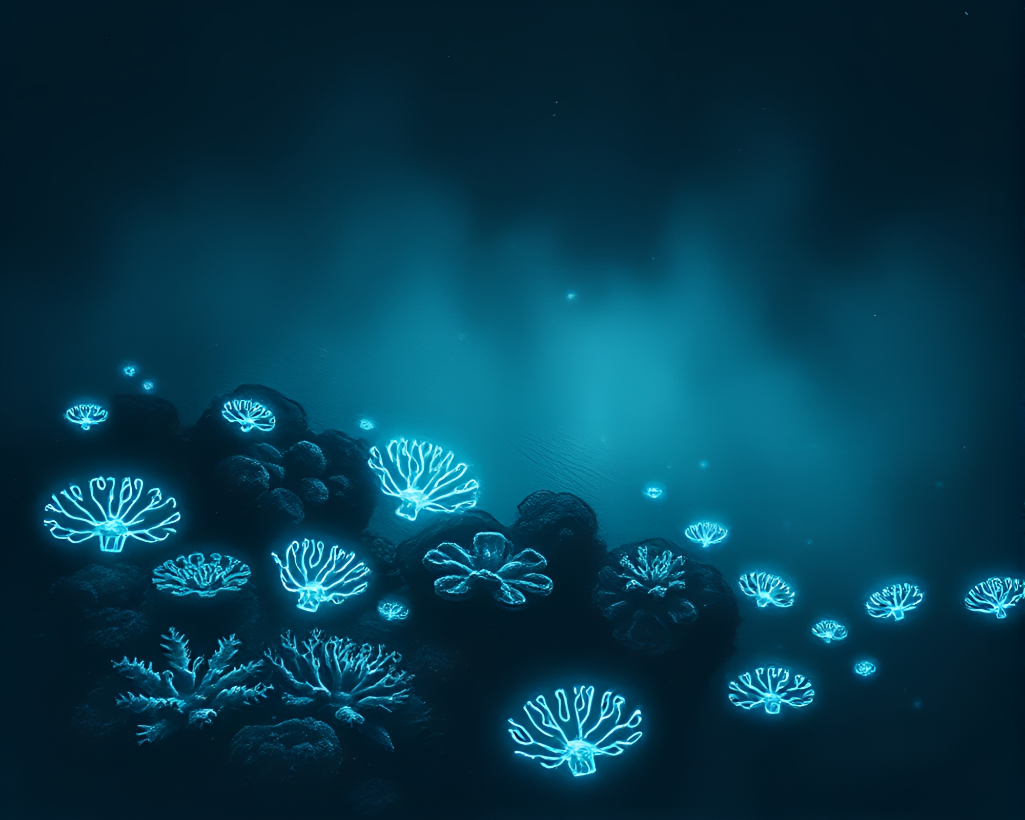 Captivating Bioluminescent Coral Reef Charcoal Sketch – free AI stock image