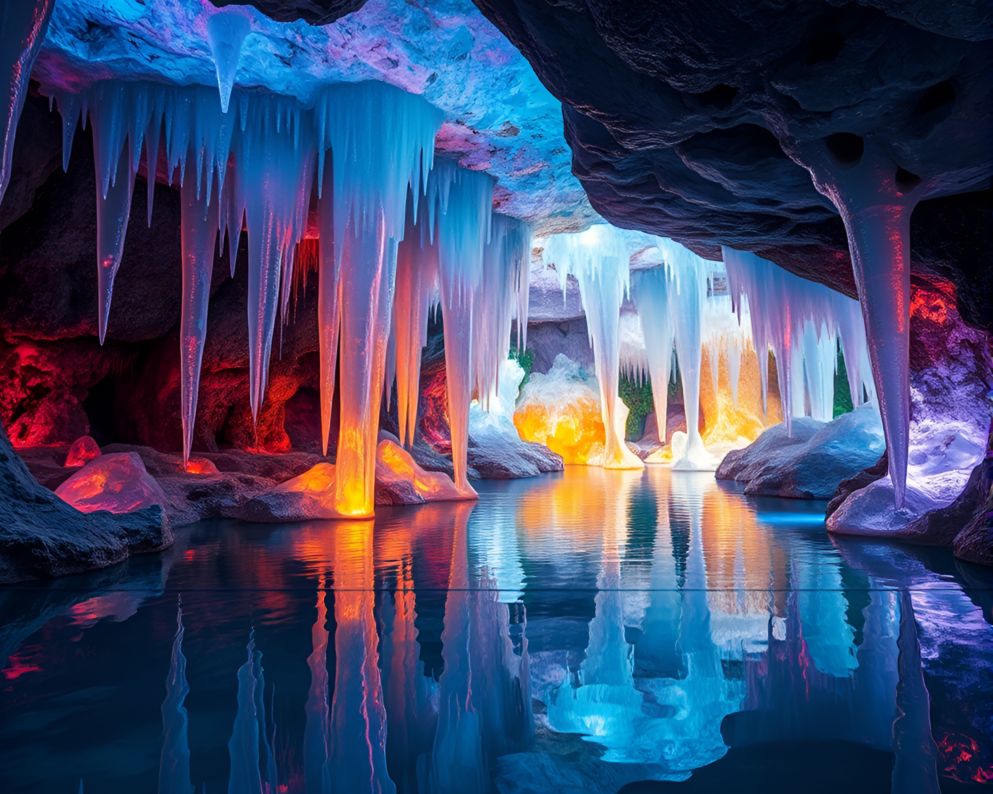 Enchanting Crystal Lake in Subterranean Cavern – free AI stock image