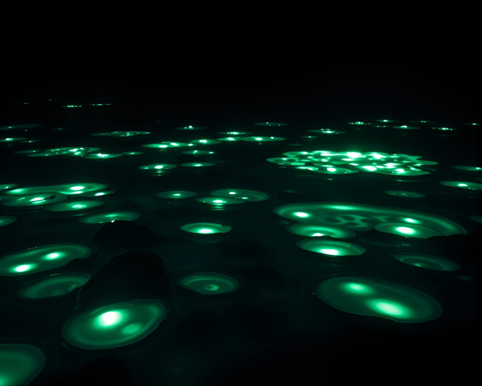 Glowing tide pools in surreal cubism style artwork