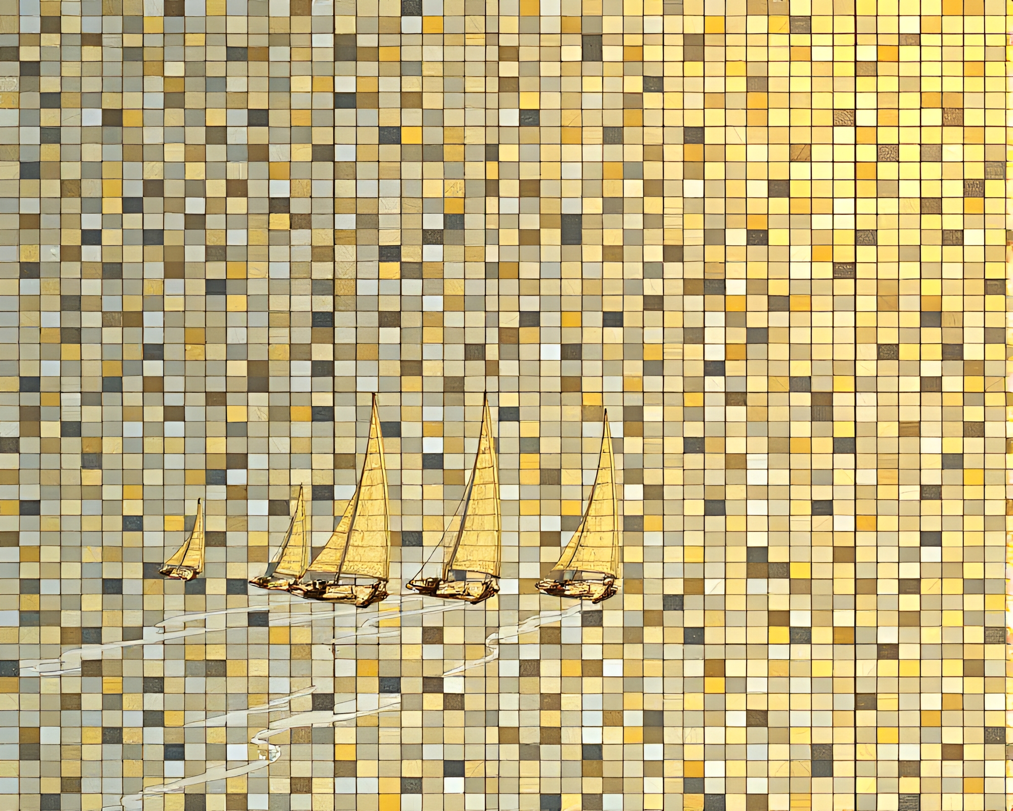 Intricate Solar Sail Ships Mosaic Artwork in Space – free AI stock image