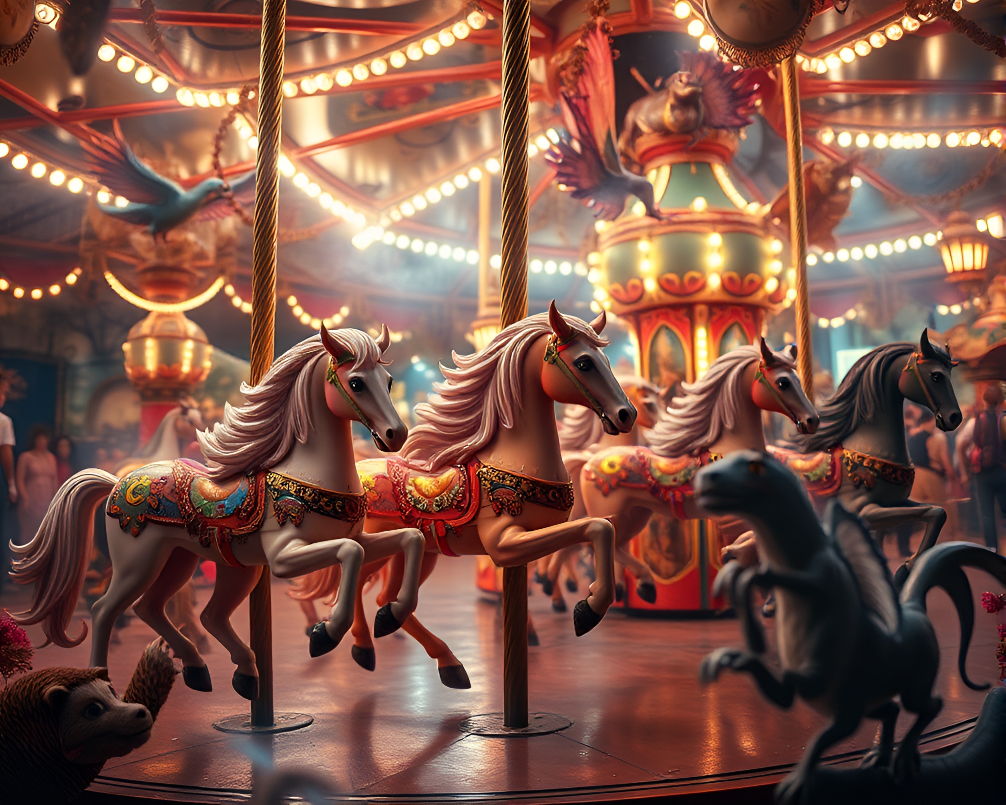 Enchanting Spectral Carnival: Whimsical Carousel Fantasy – free AI stock image