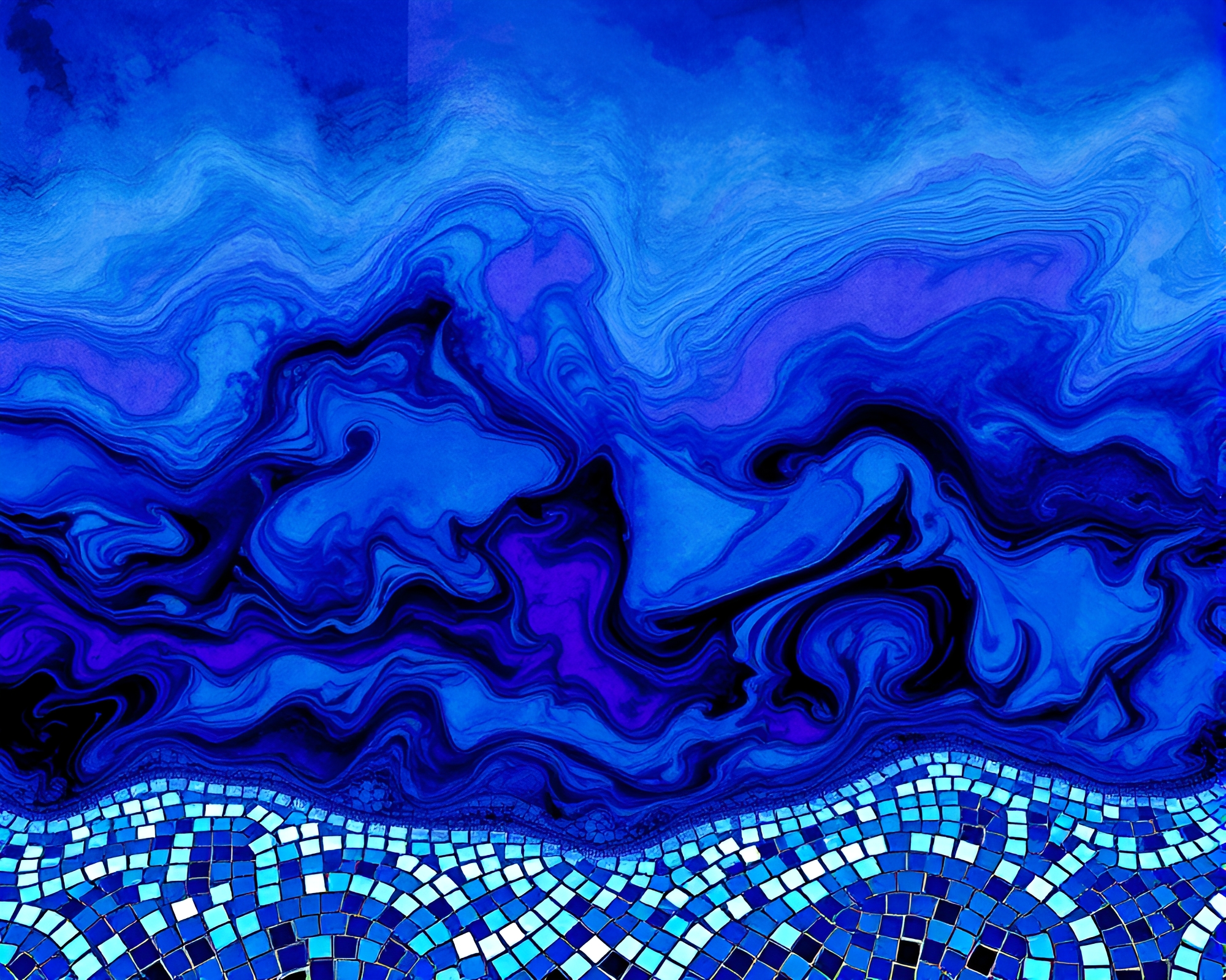 Enchanting Ocean Ink Art with Mosaic Tiles – free AI stock image