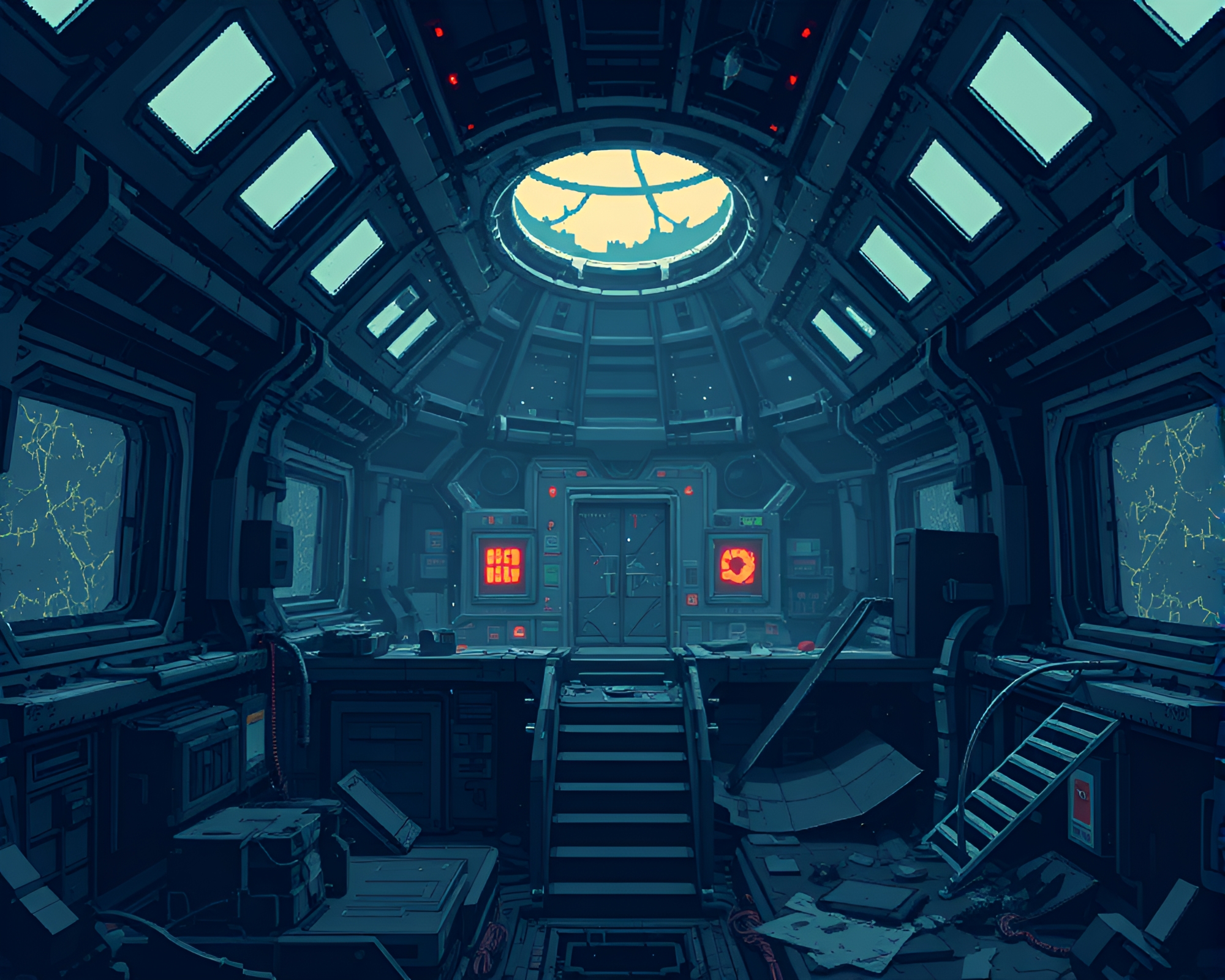 Desolate Abandoned Space Station in Pixel Art Style – free AI stock image