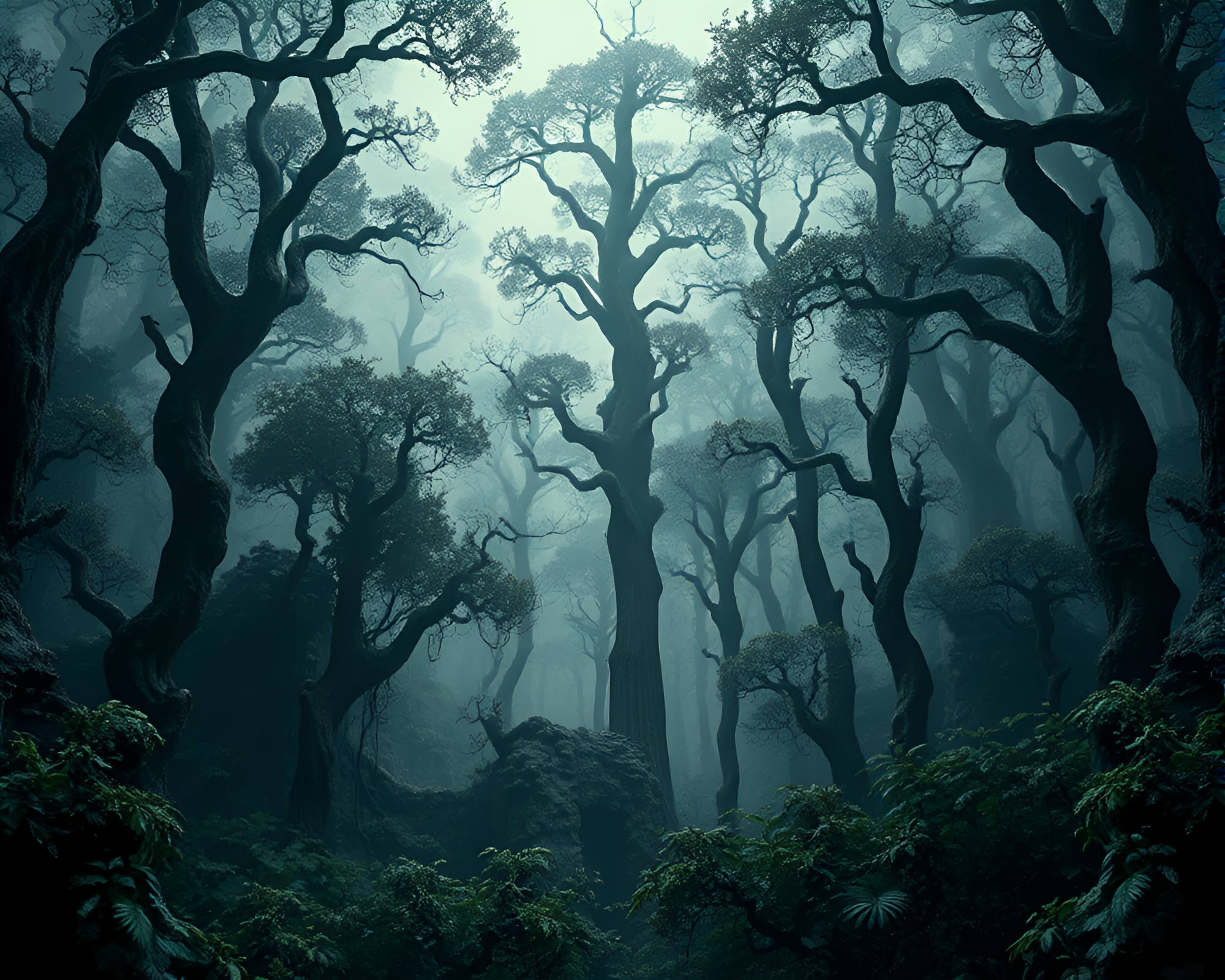 Obsidian Cubist Jungle: Foreboding Fractal Forms – free AI stock image