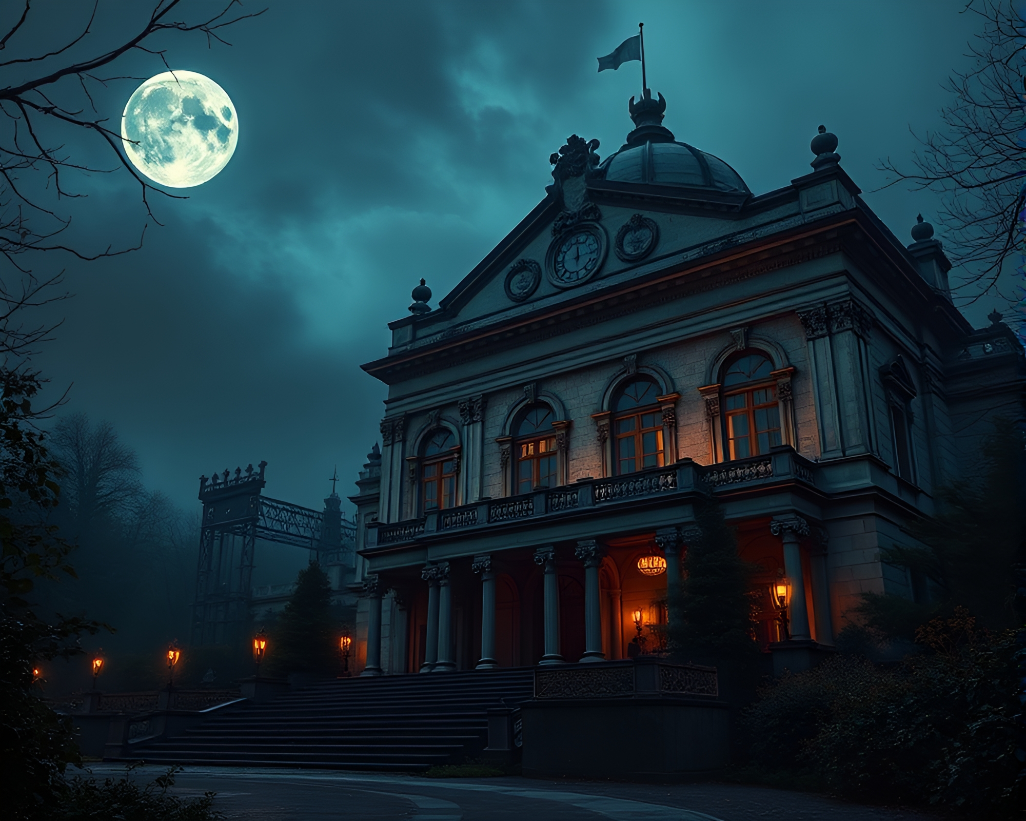 Ethereal Moonlit Opera House in Abandoned Historical Setting – free AI stock image