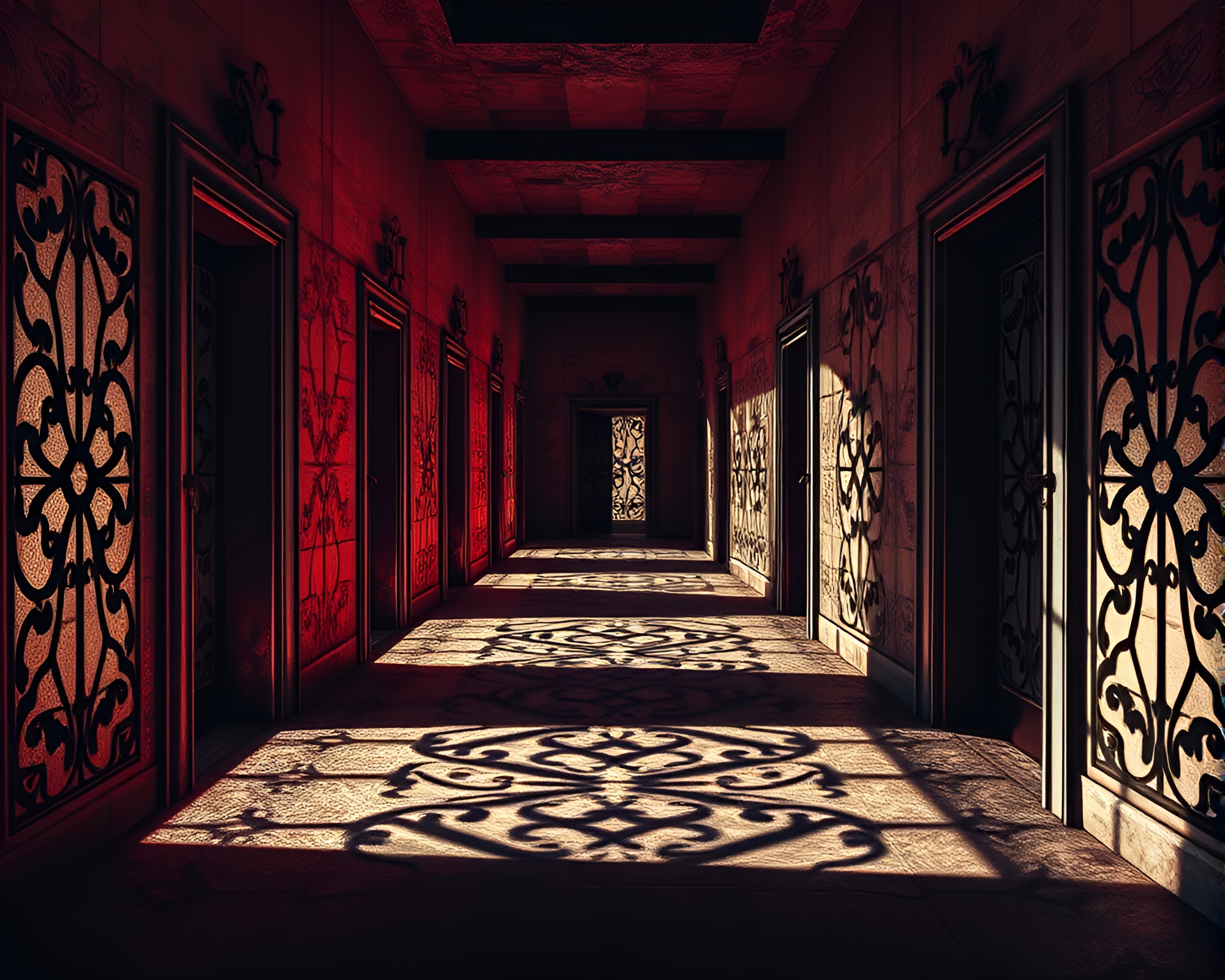 Intricate Door Designs Tell Haunting Labyrinth Stories – free AI stock image