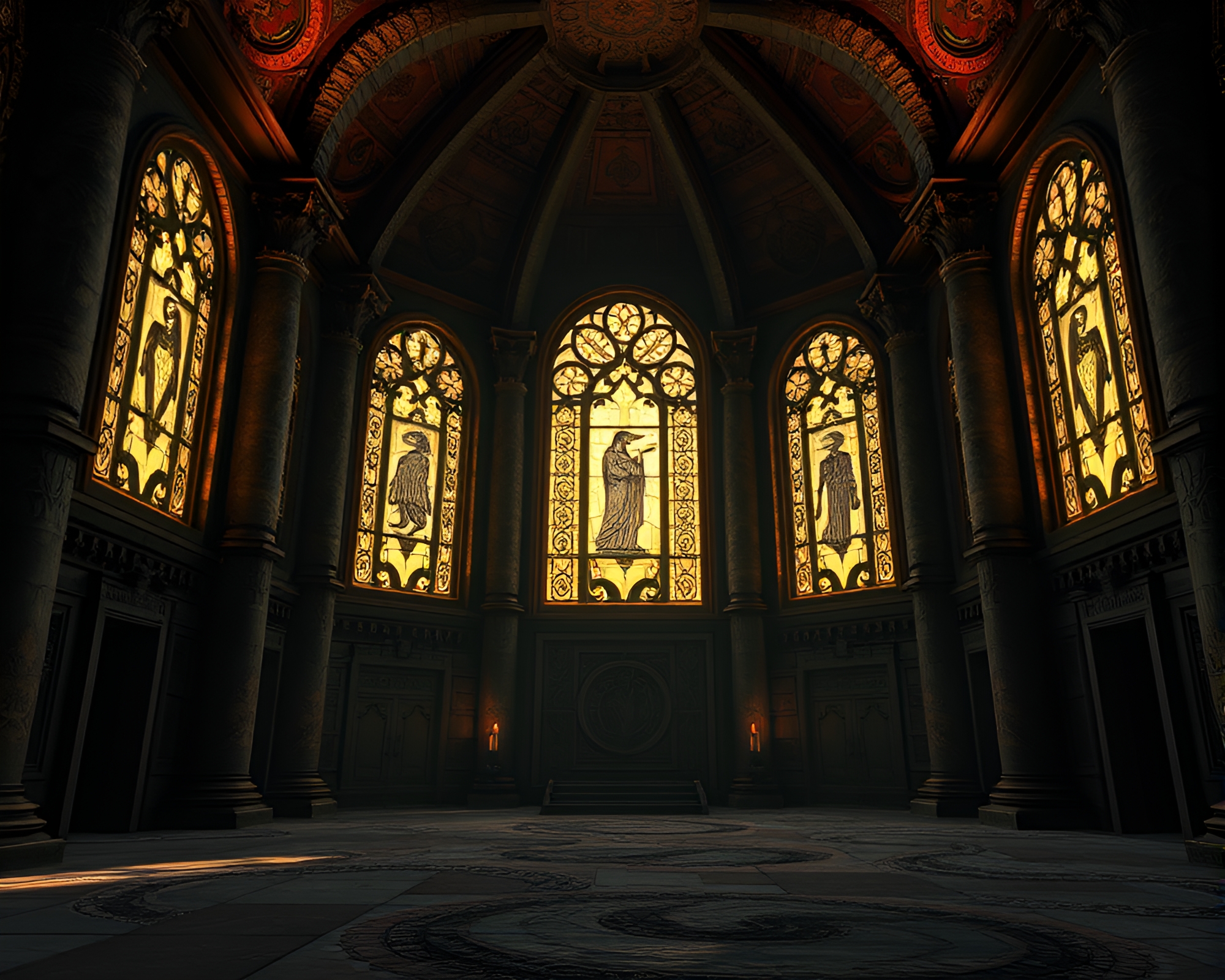 Ancient Temple Interior with Mystical Glyphs Illuminated – free AI stock image