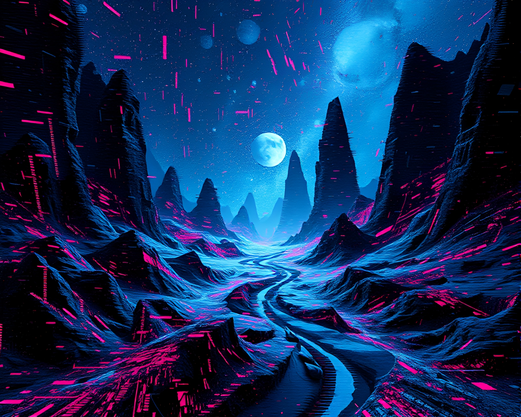 Surreal Glitch Realm Creates Chaotic Otherworldly Landscape – free AI stock image
