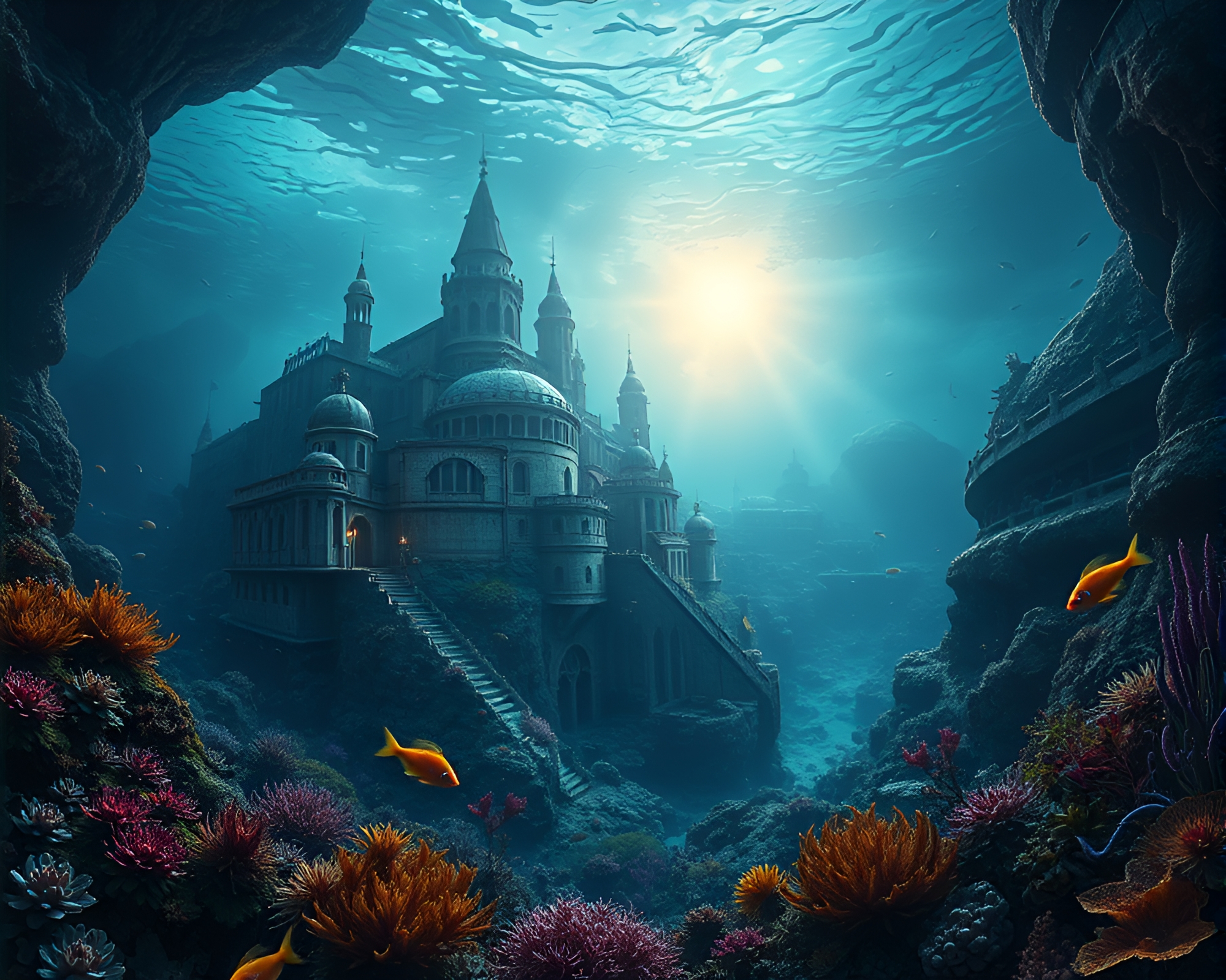 Moss-Covered Sunken Cityscape Reclaimed by Nature’s Beauty – free AI stock image
