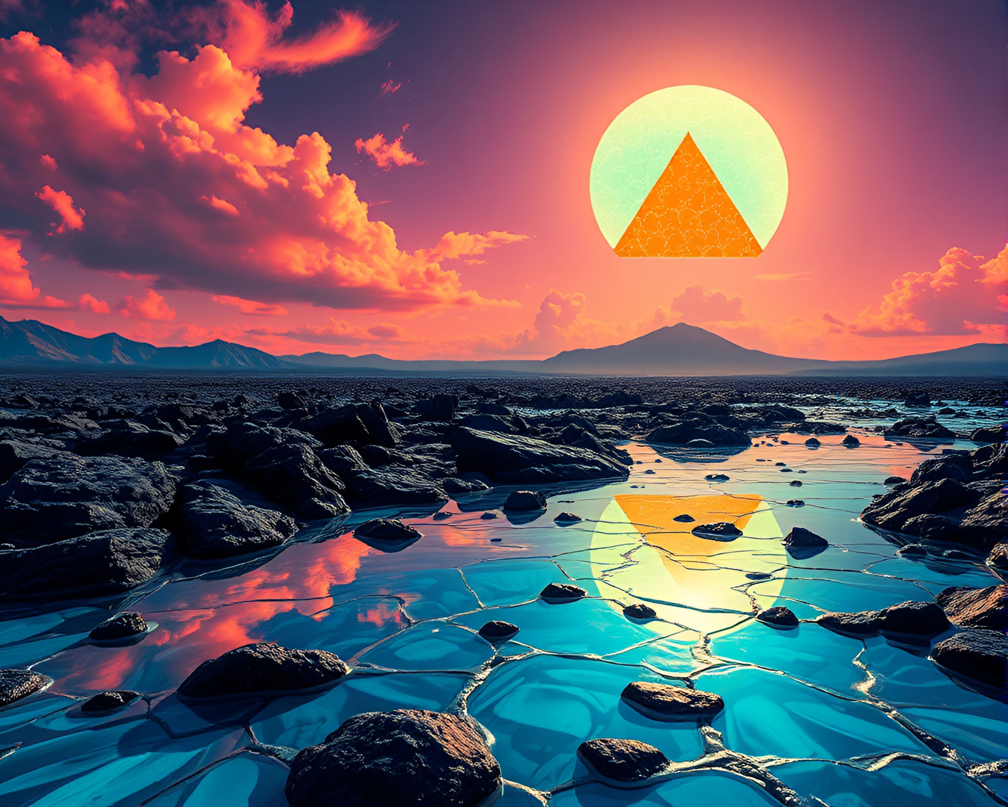 Surreal Volcanic Glass Plains Under Art Deco Sky – free AI stock image