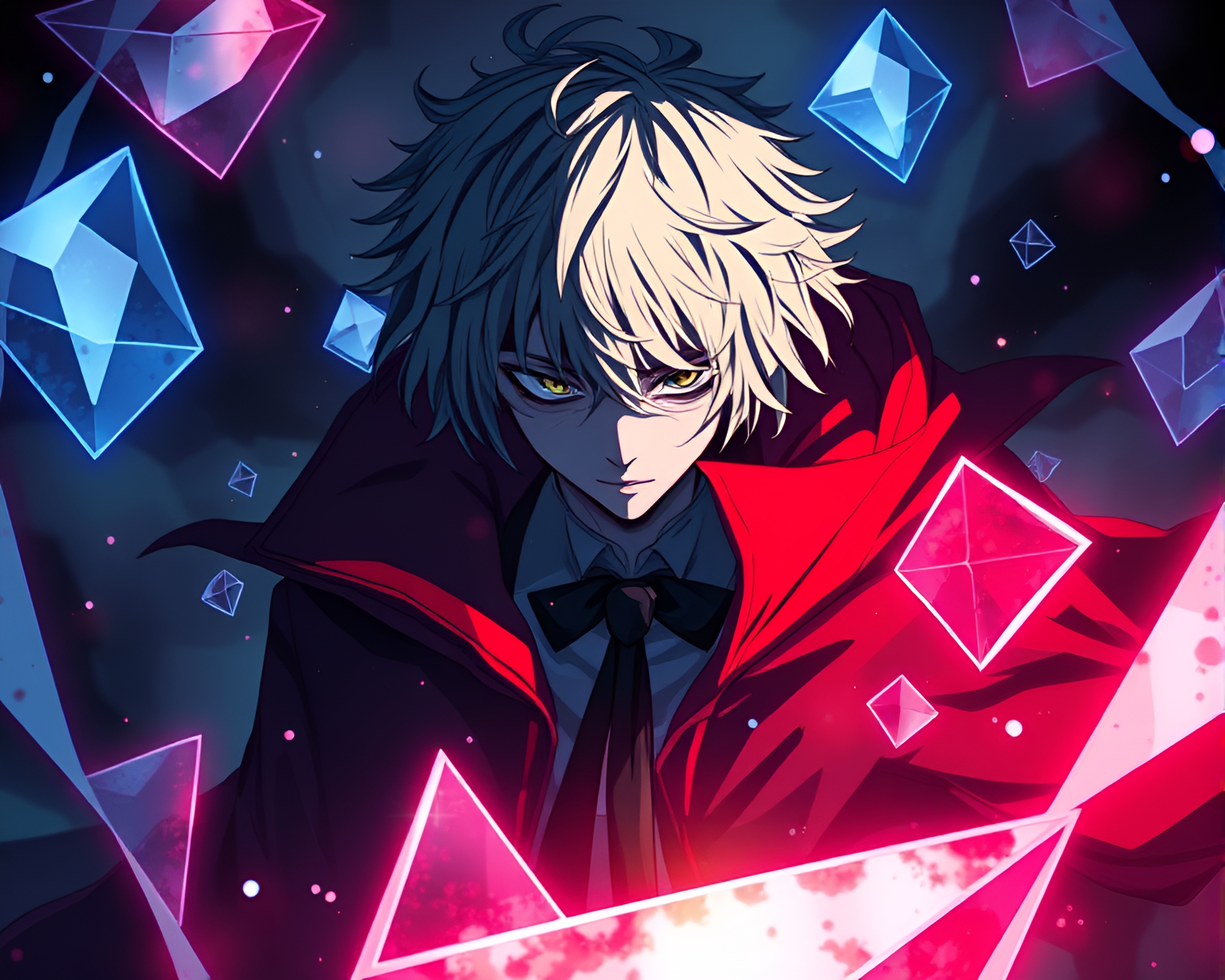 Enigmatic Anime Character Engulfed by Eerie Geometric Shapes – free AI stock image
