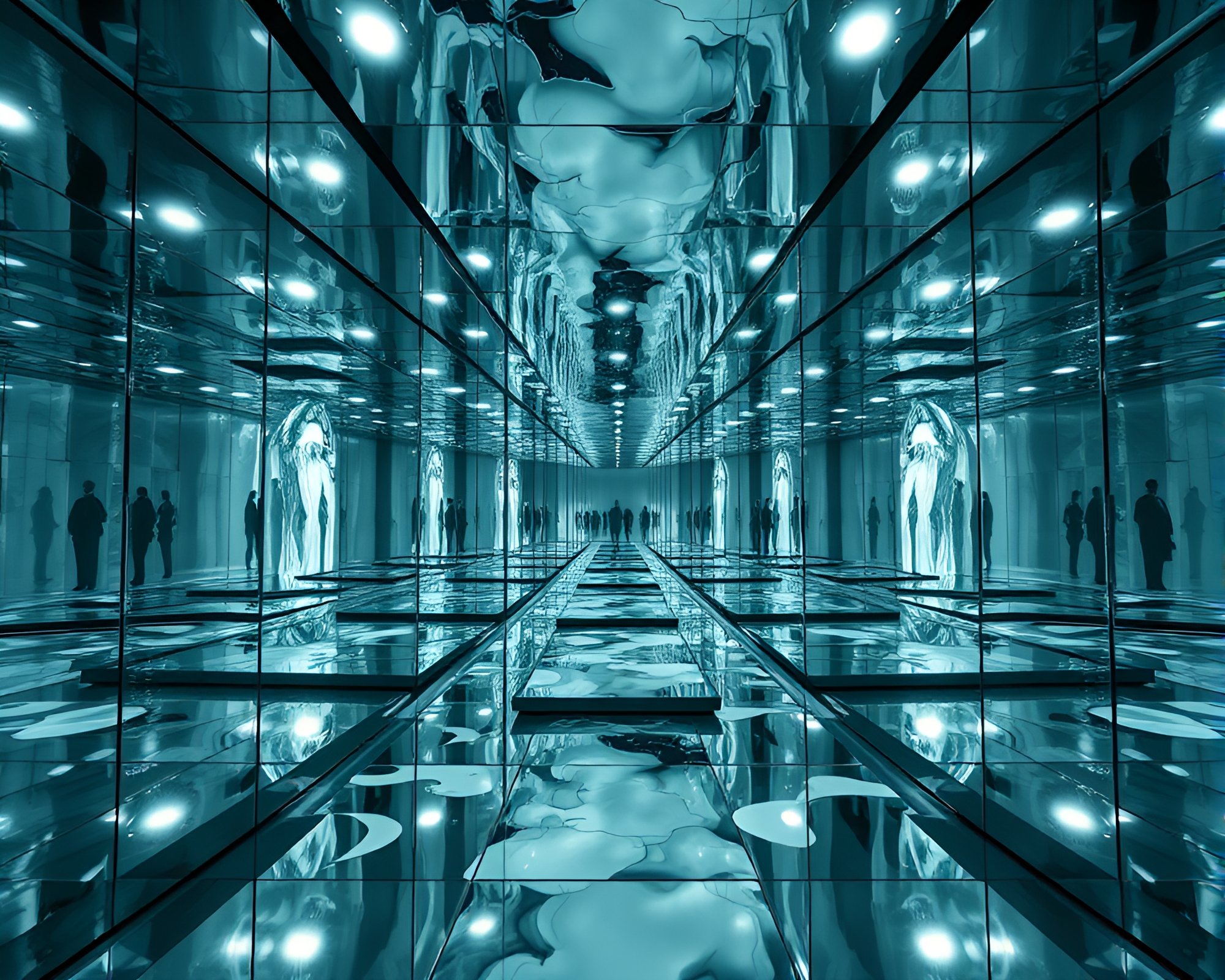Enigmatic Mirror Labyrinth Creates Surreal Experience – free AI stock image
