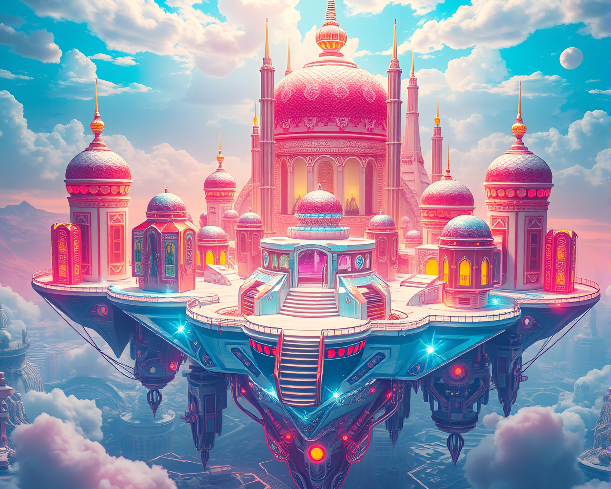 Surreal Art Deco Floating Island Archipelago Fantasy – free AI stock image
