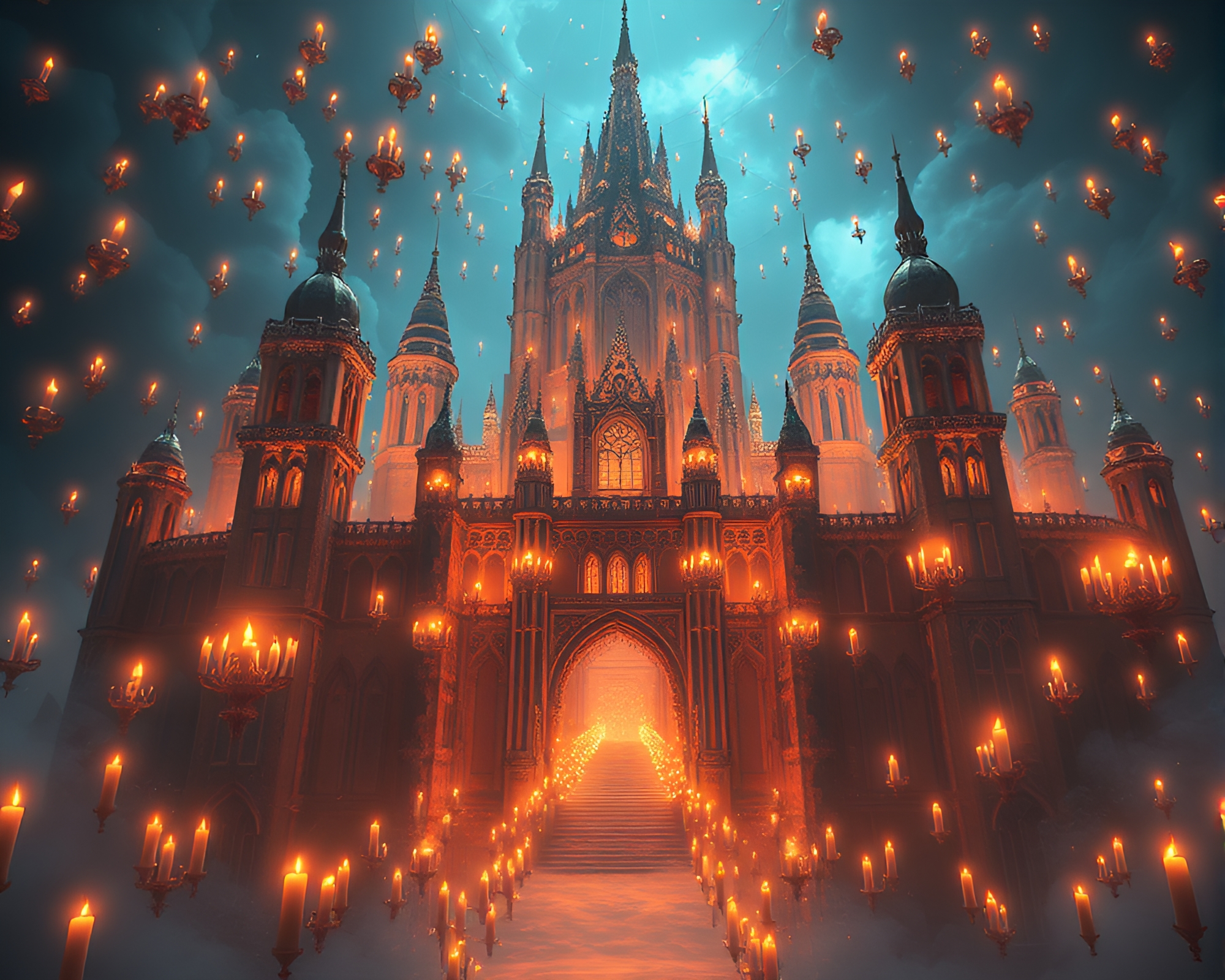 Enchanting Citadel of Floating Candles Lights Up Celestial Sky – free AI stock image