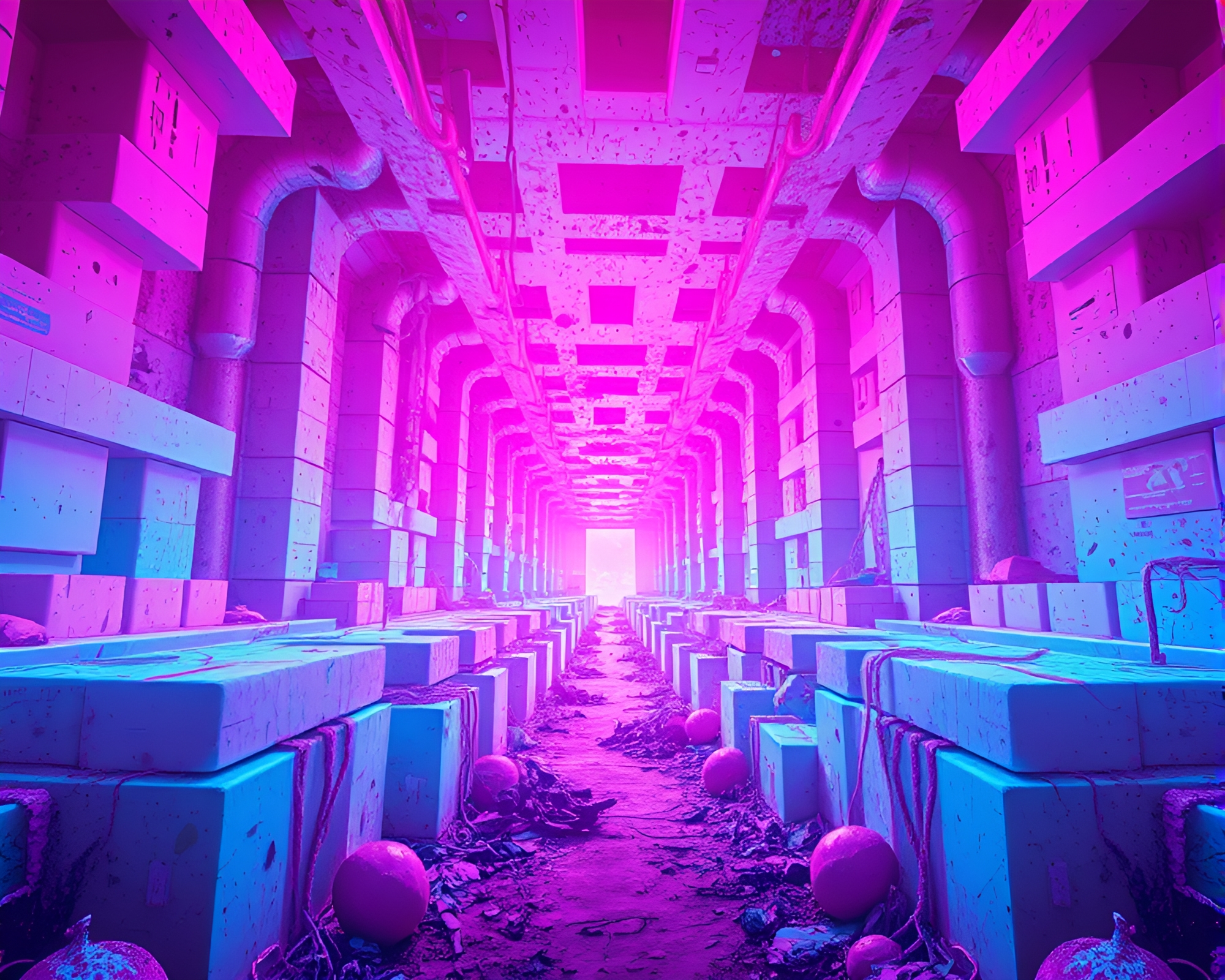 Captivating Candy-Colored Maze in Apocalyptic Chaos – free AI stock image