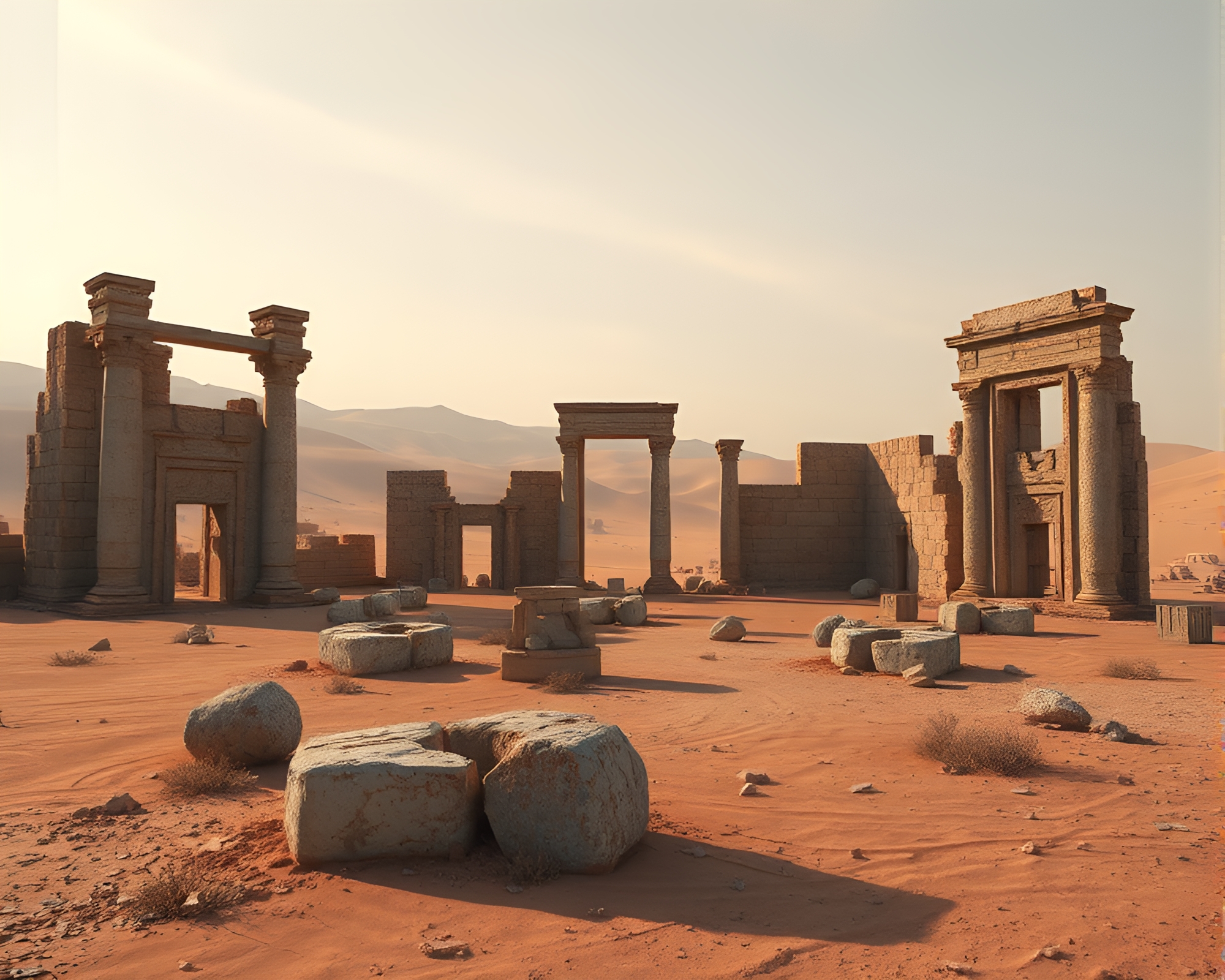 Forgotten Civilization: Desert Ruins Tell Ancient Tales – free AI stock image
