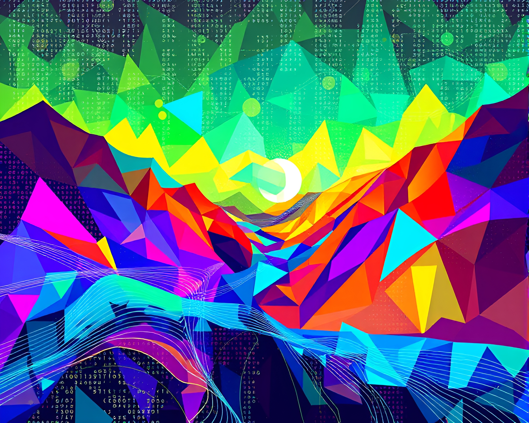 Digital Cubist Masterpiece: Technicolor Landscape Fusion – free AI stock image
