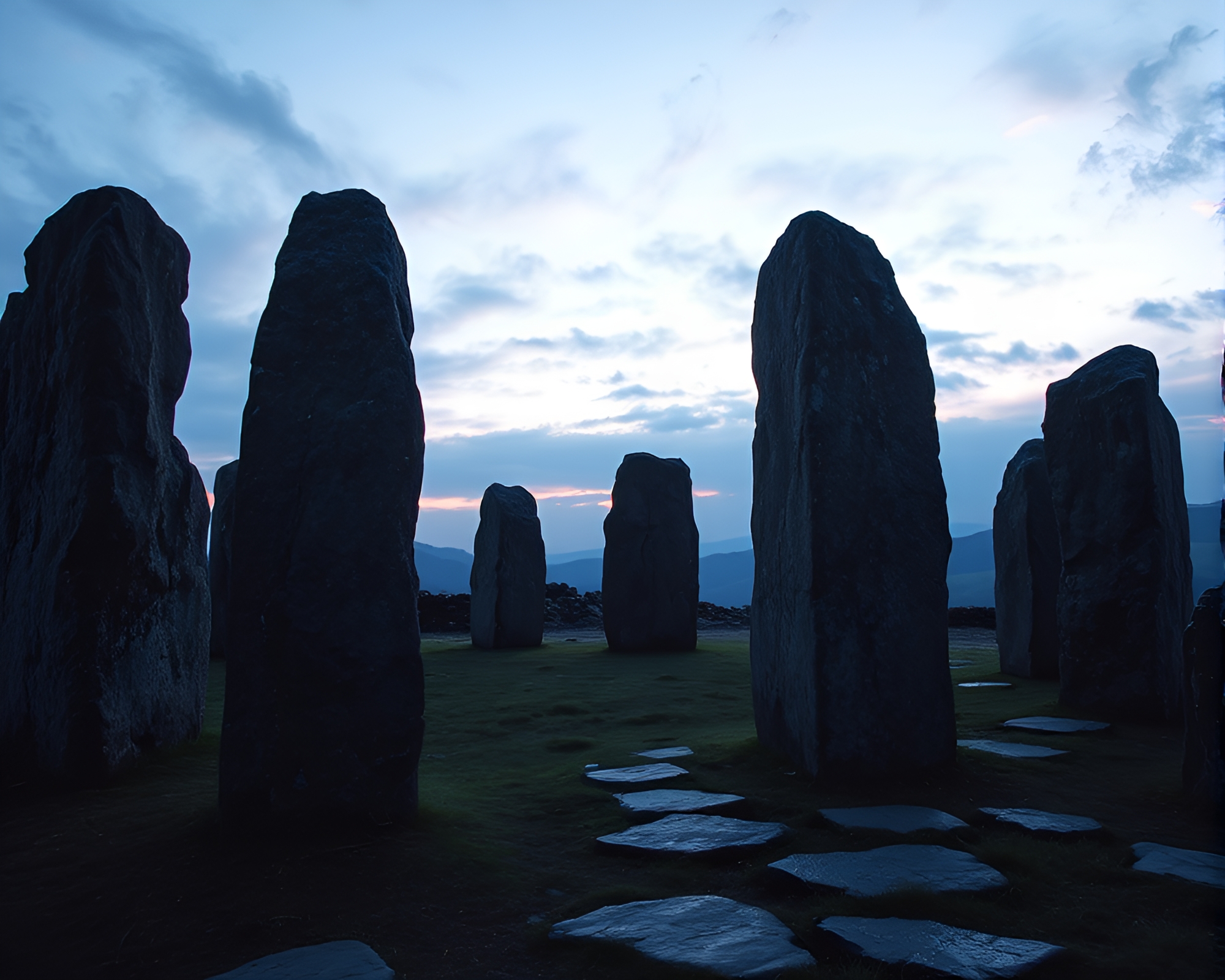 Enchanting Twilight: Mystical Druidic Stone Circle Illuminated – free AI stock image