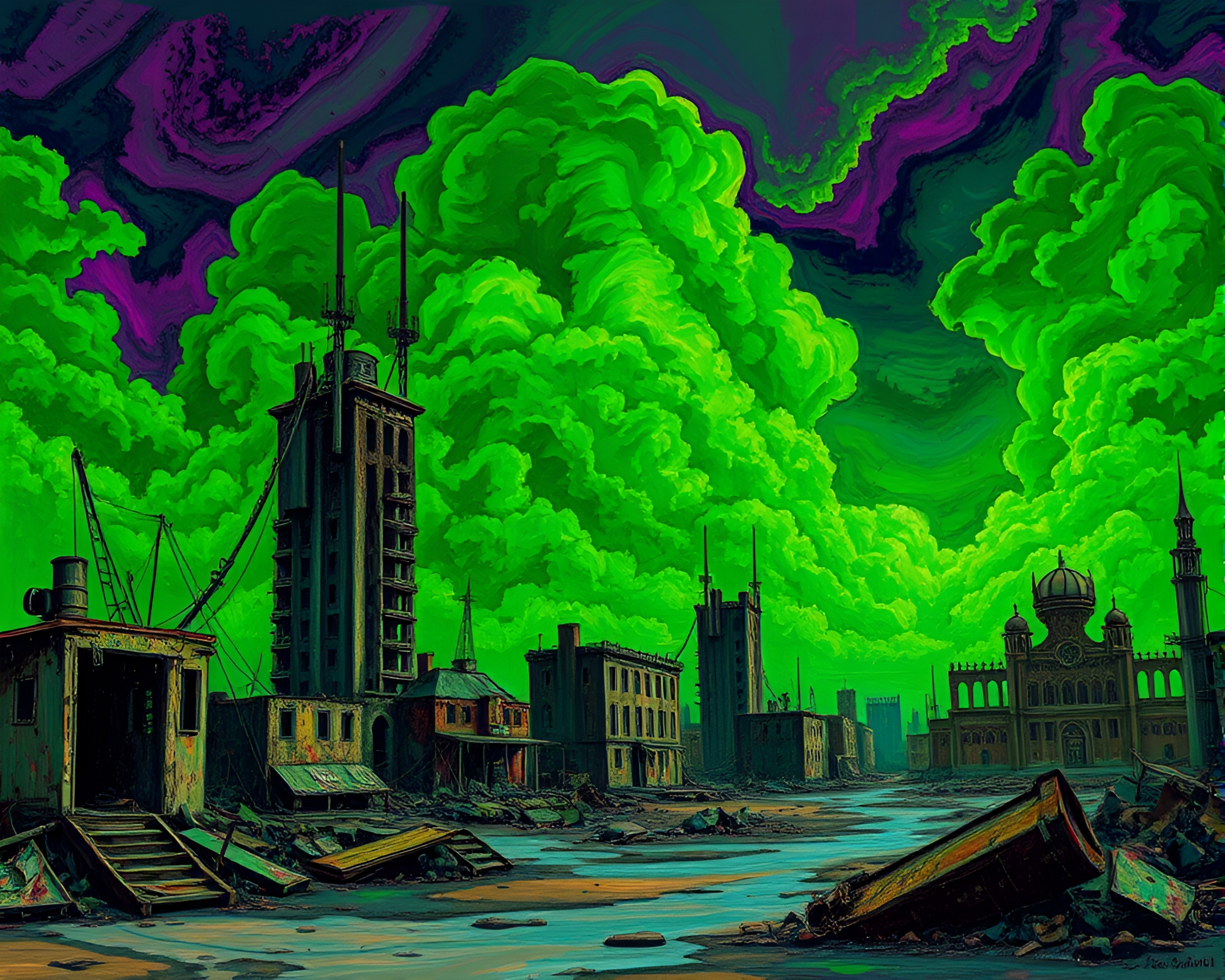 Eerie Post-Apocalyptic Wasteland With Toxic Clouds – free AI stock image