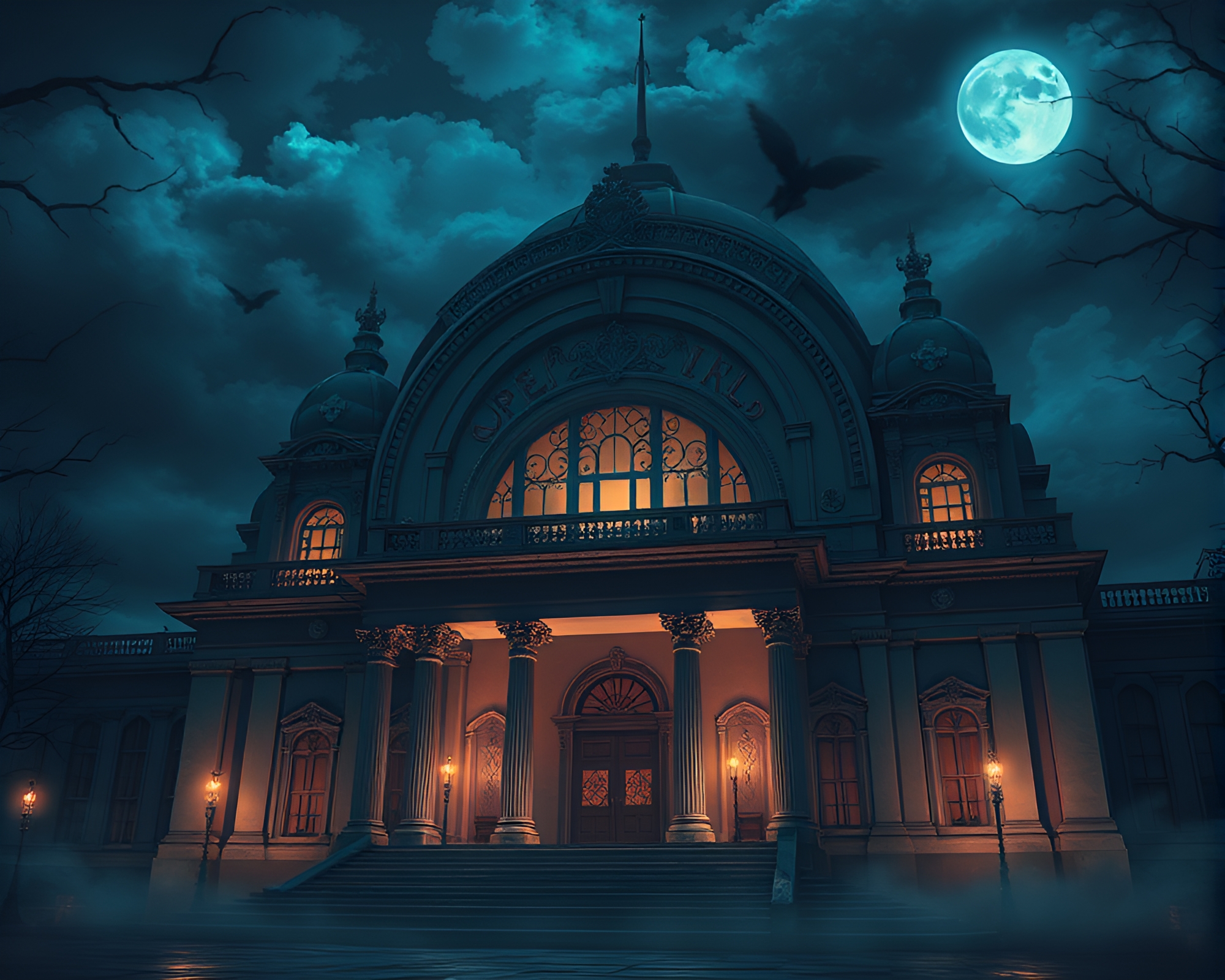 Eerie Mystery Unfolds in Anime Opera House Setting – free AI stock image