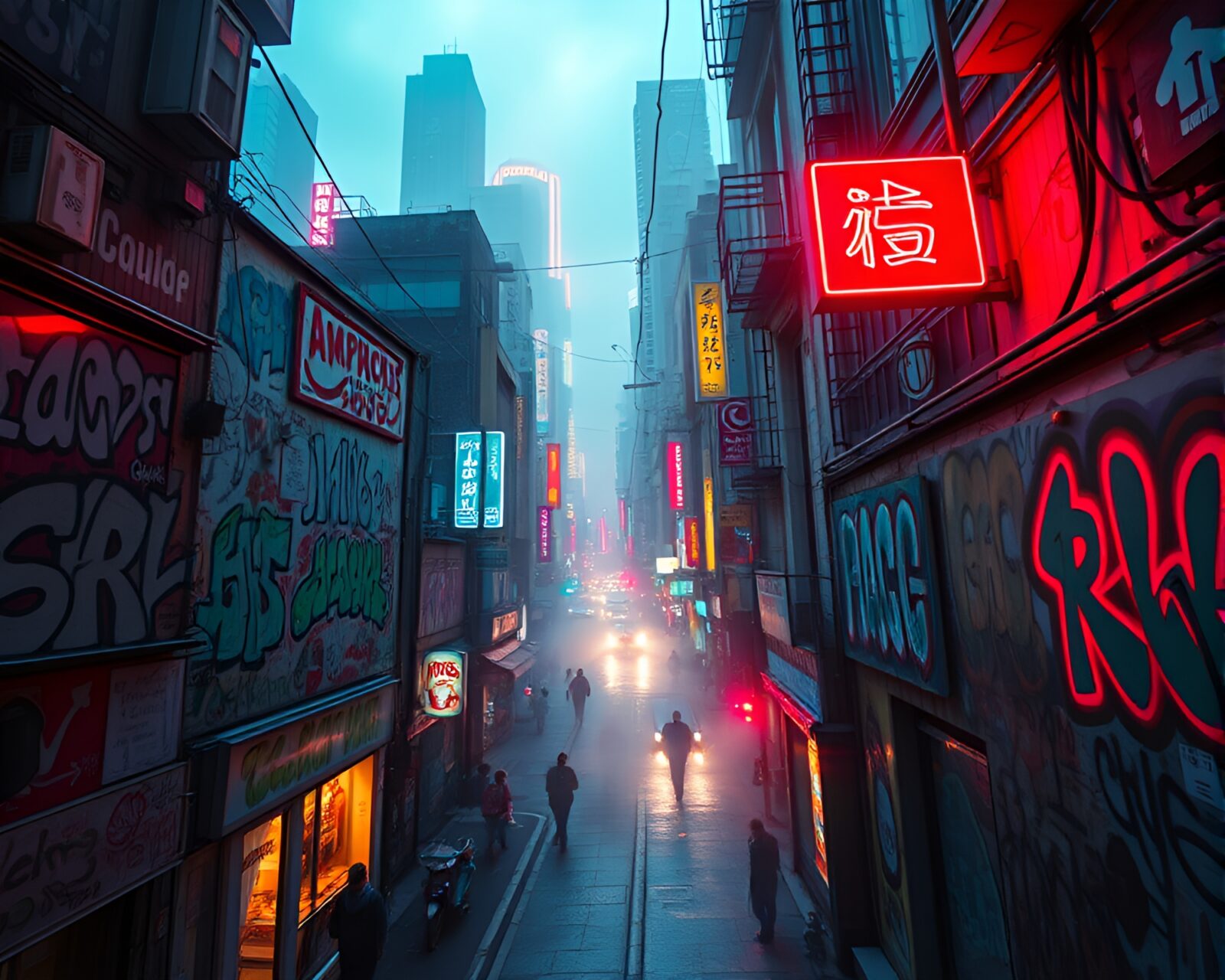 Vibrant neon graffiti patterns in shifting quantum vortex art