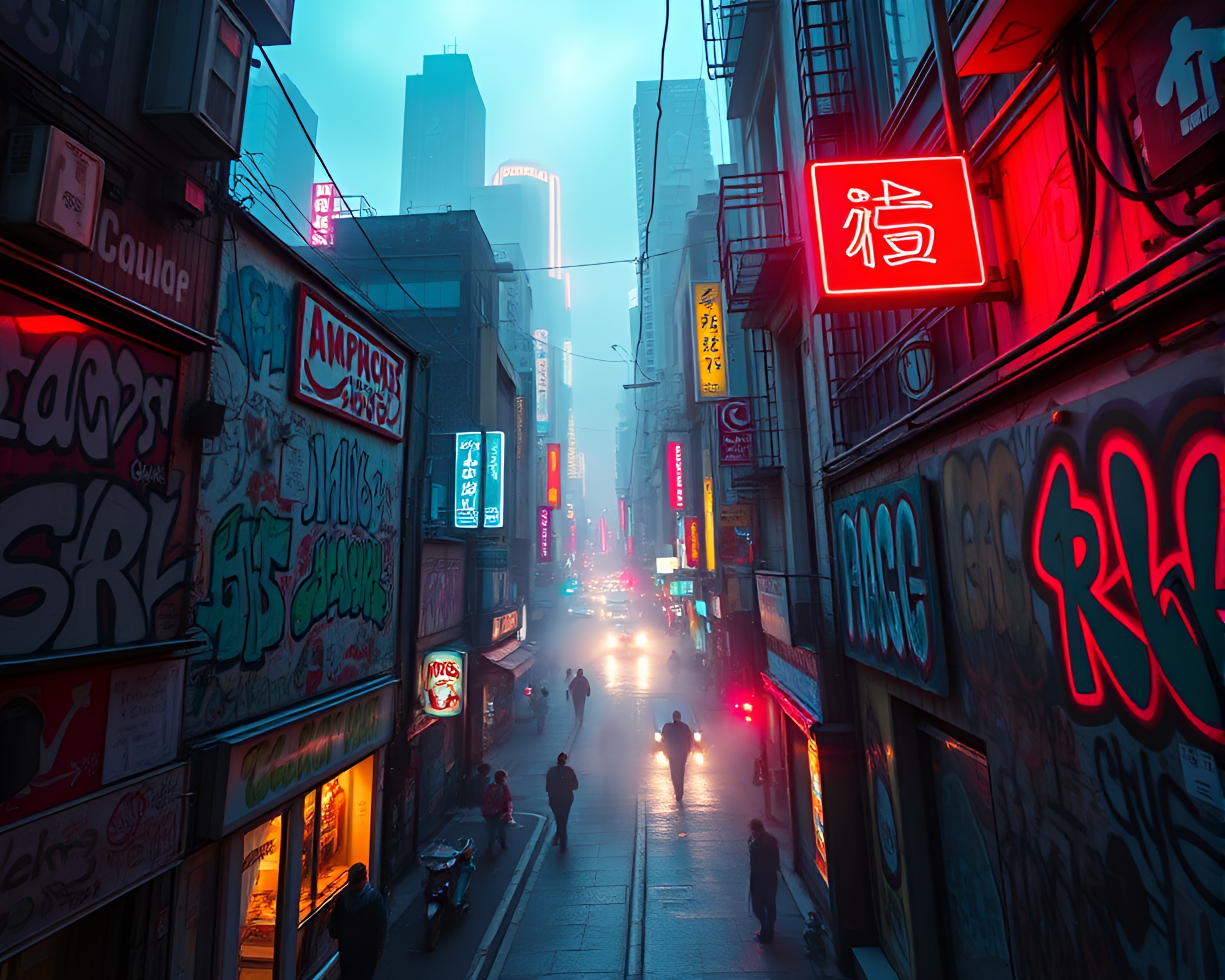 Mesmerizing Neon Graffiti in Surreal Quantum Vortex Cityscape – free AI stock image
