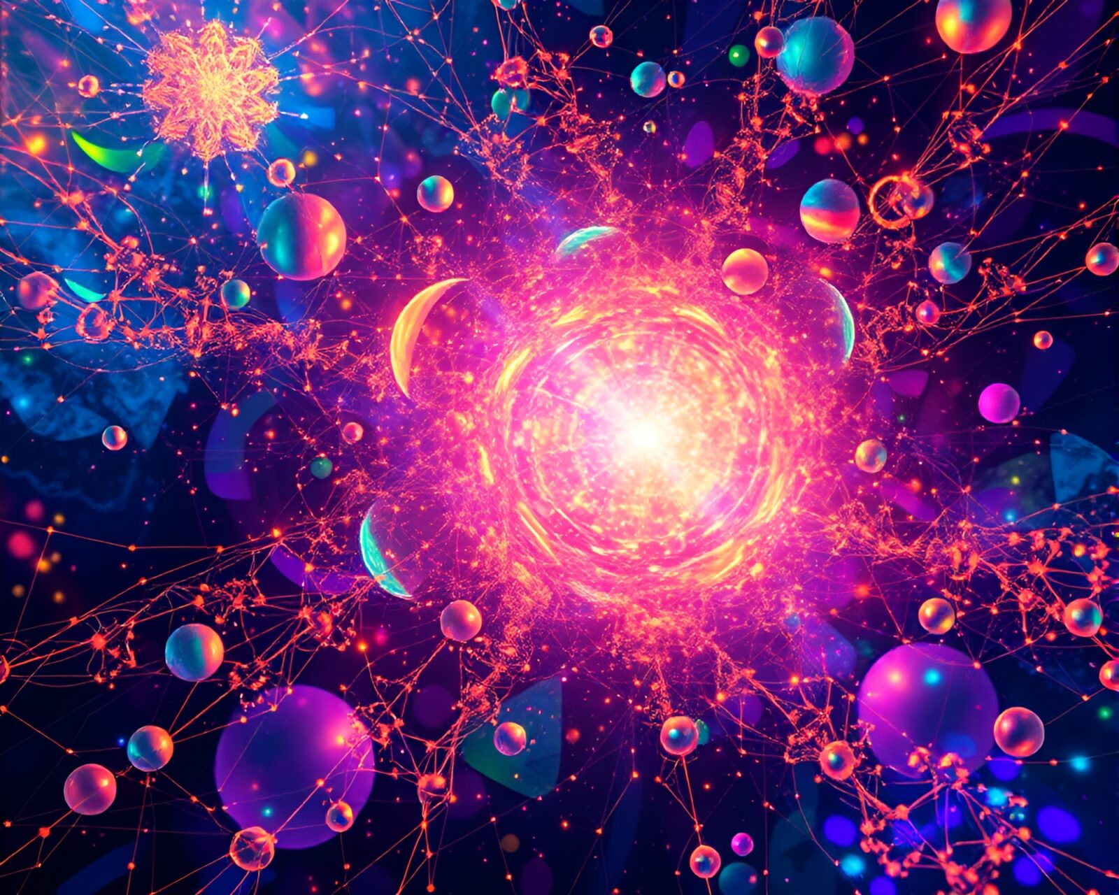Swirling colors and intricate patterns of glowing quantum webs