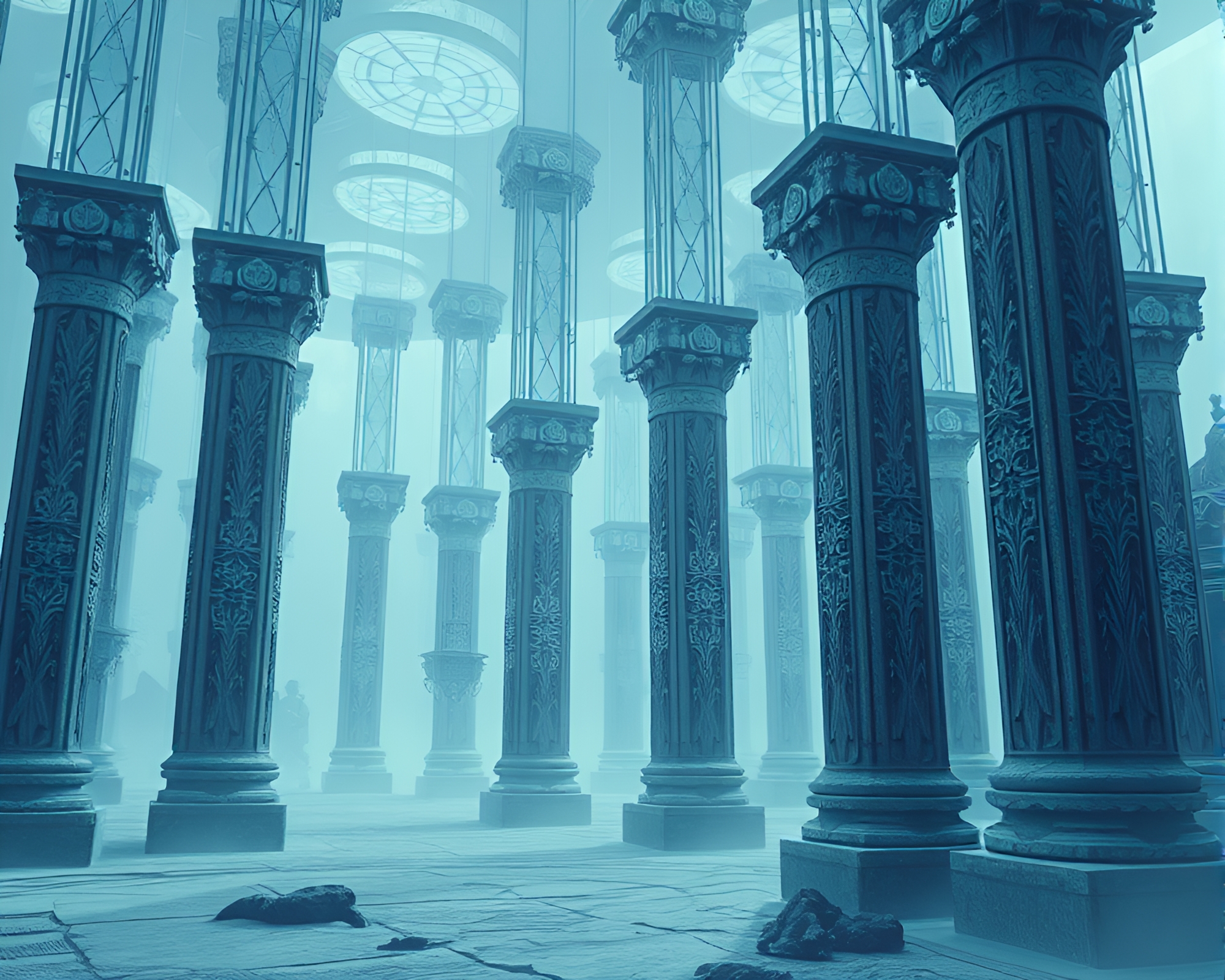 Ethereal Floating Pillars Defying Gravity in Surreal Scene – free AI stock image