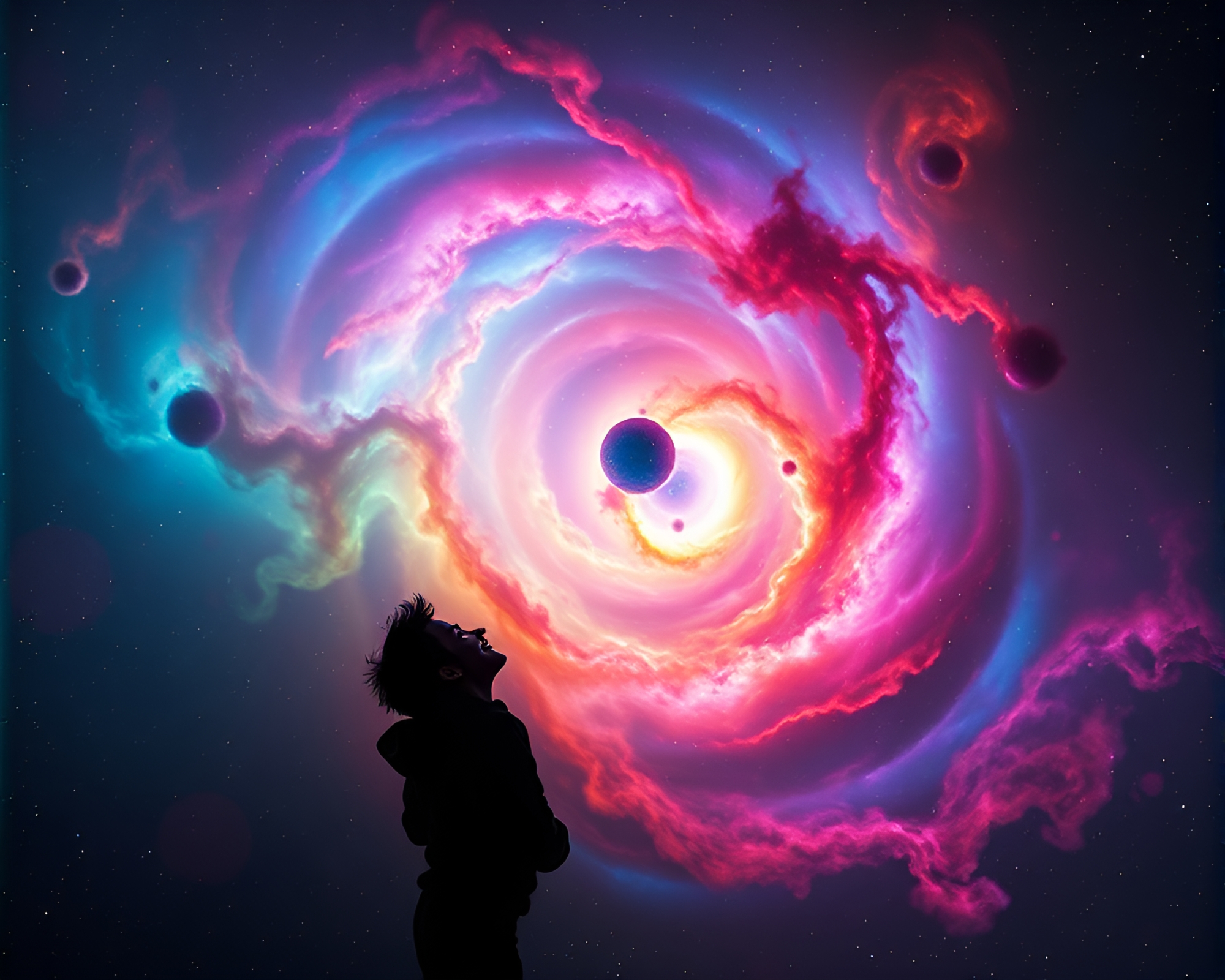 Majestic Cosmic Nebula Swirls: A Joyful Encounter – free AI stock image