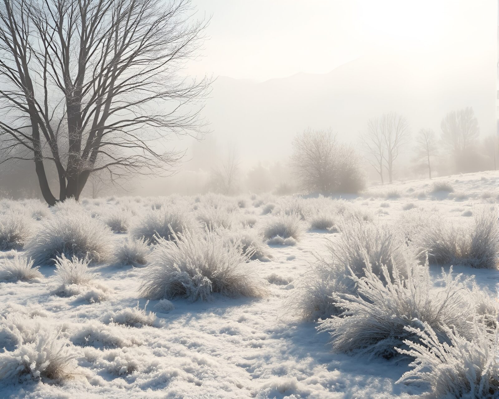 Gorgeous image of frost-covered field glistening in sunlight