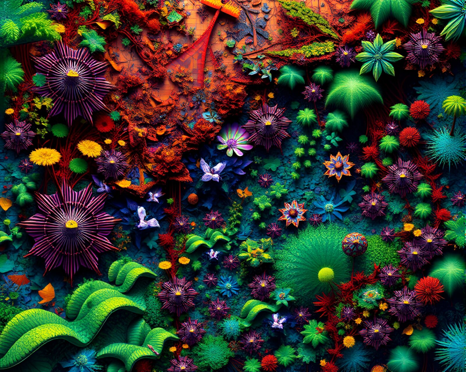 Intricate fractal patterns creating a vibrant jungle landscape artwork
