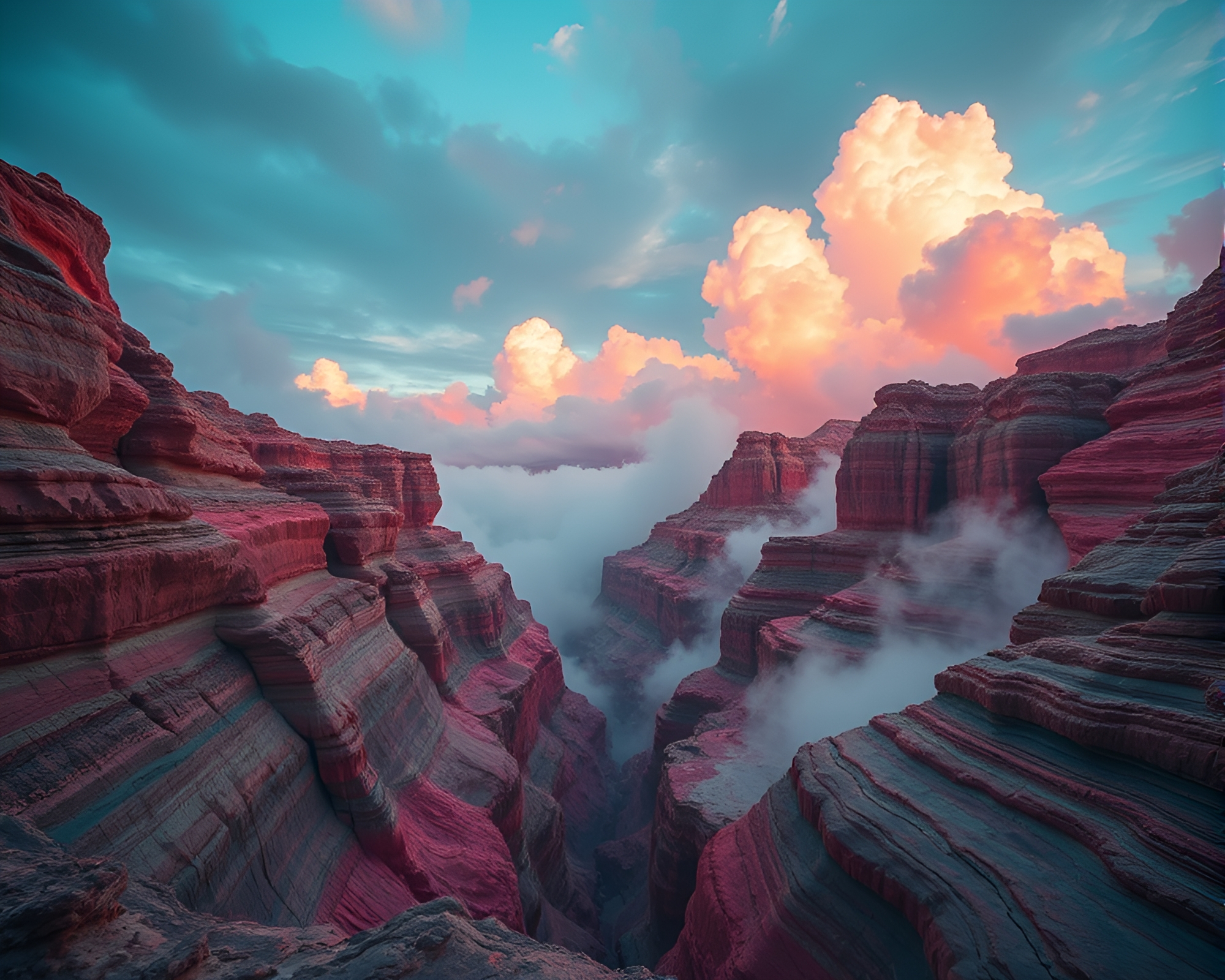 Vibrant Obsidian Canyon: Dreamy Surreal Landscape – free AI stock image