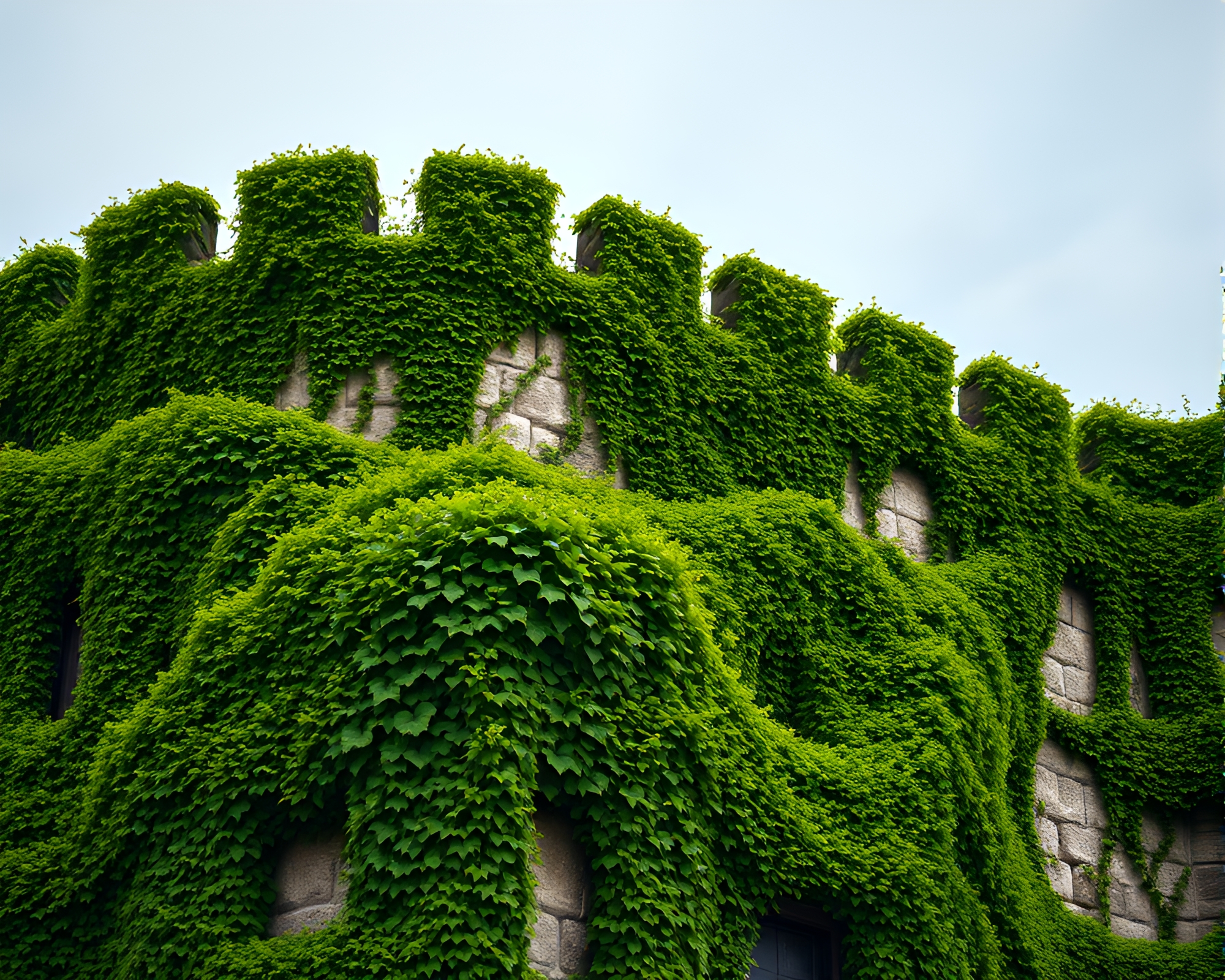 Stark Fortress Encased in Lush Ivy Embrace – free AI stock image
